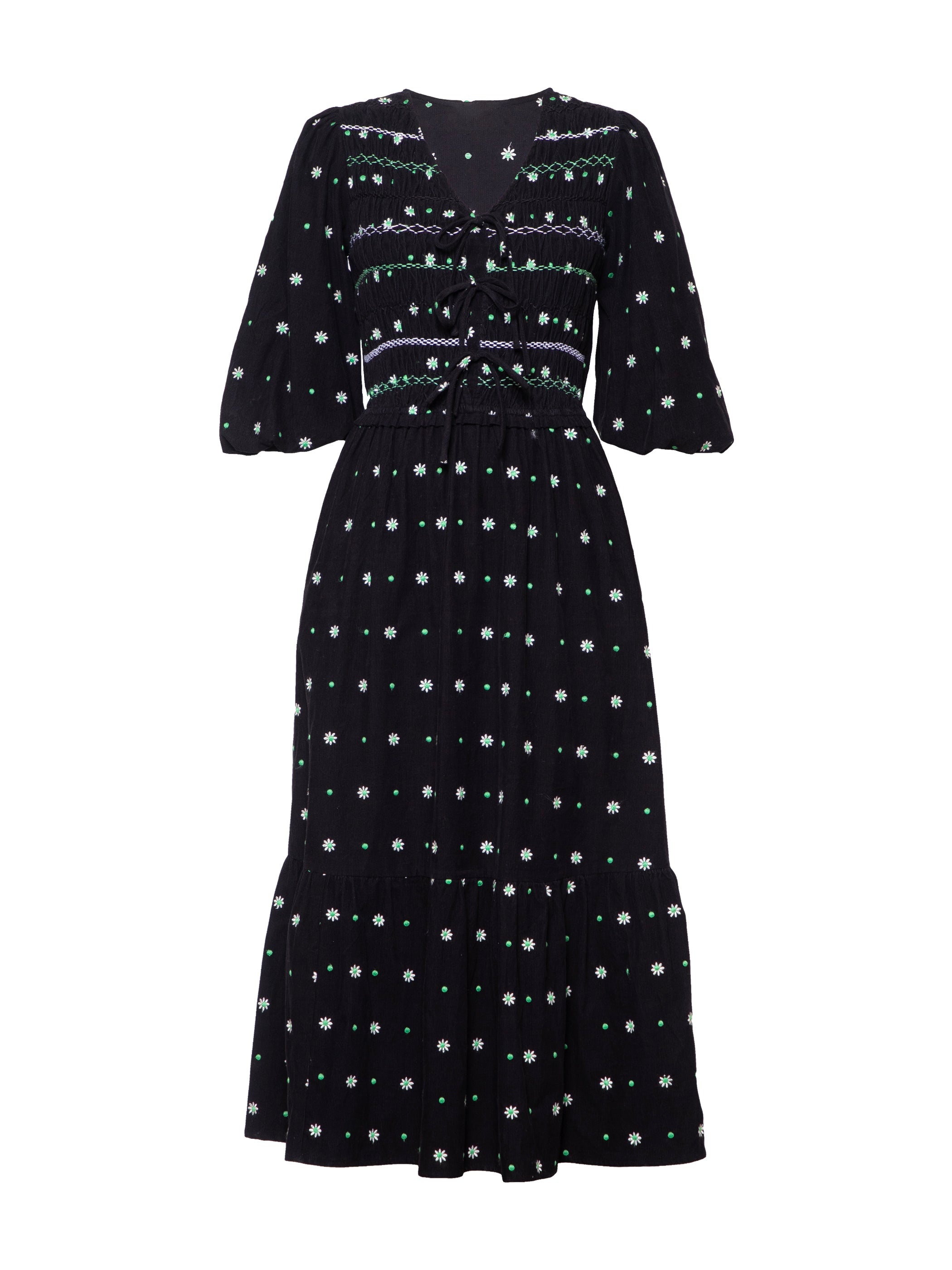 Eddie Black Cord Embroidered Polka Dot Maxi Dress S