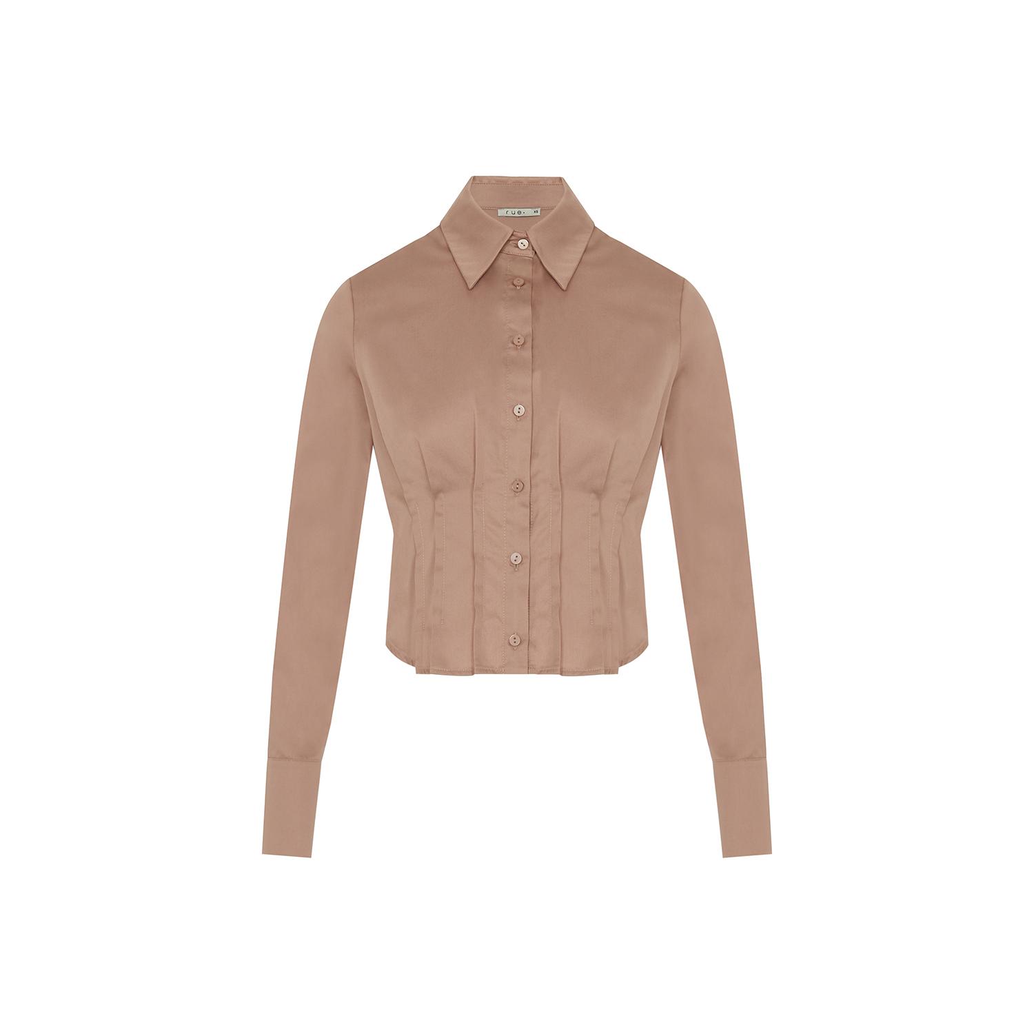 Rue Les Createurs Women's Neutrals Pleated Detail Mink Shirt