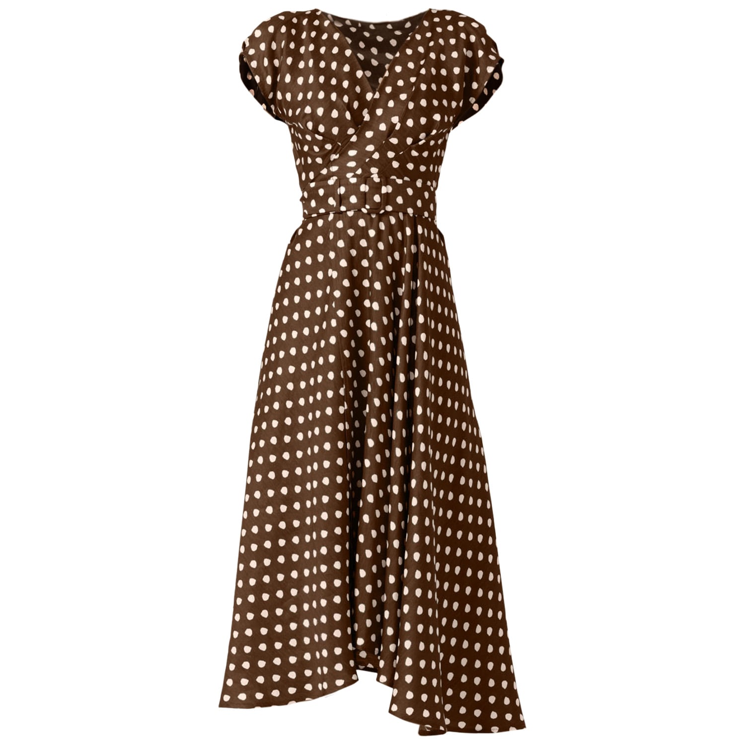 Sacha Drake Women's Neutrals / Brown Dottie Wrap Midi Dress In Choc Cream Spot In Brown