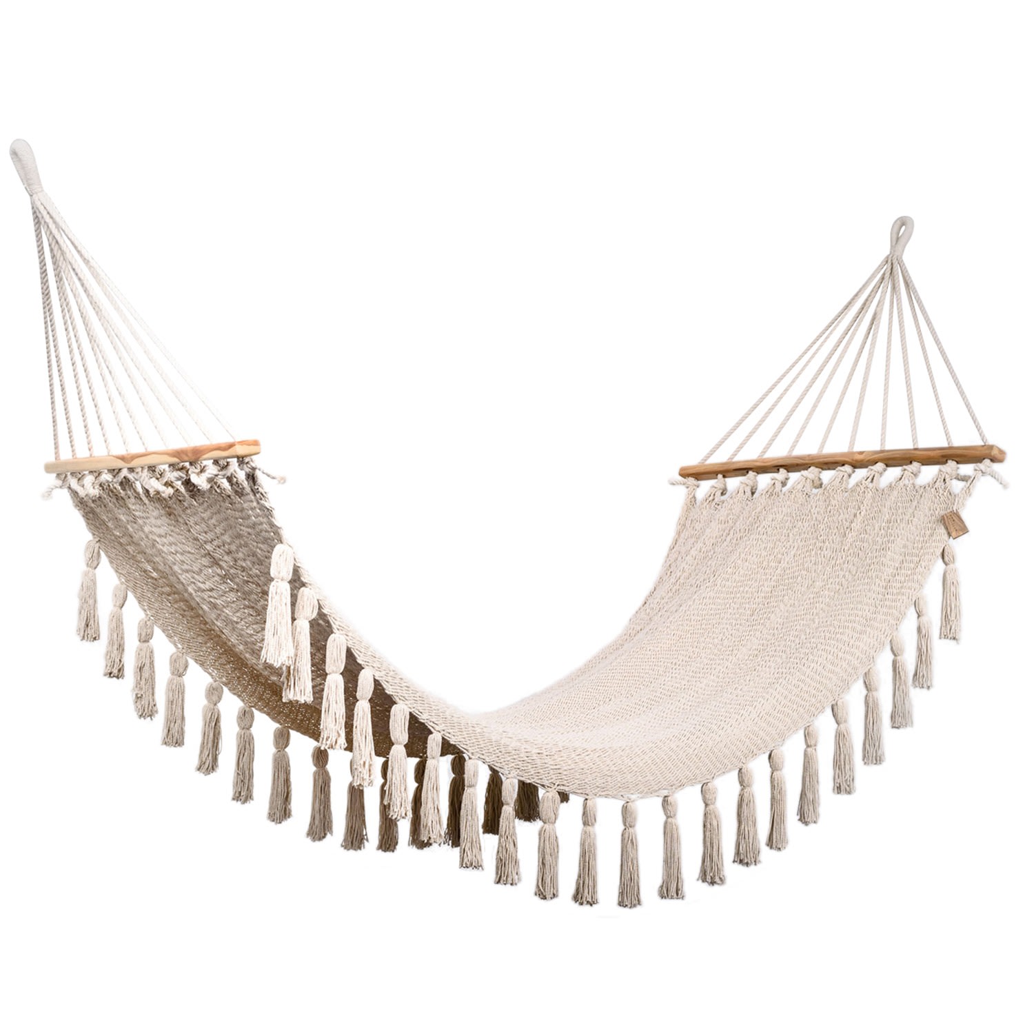 Neutrals Boho Natural Cotton Hammock With Tassels & Wooden Bar Artissanos