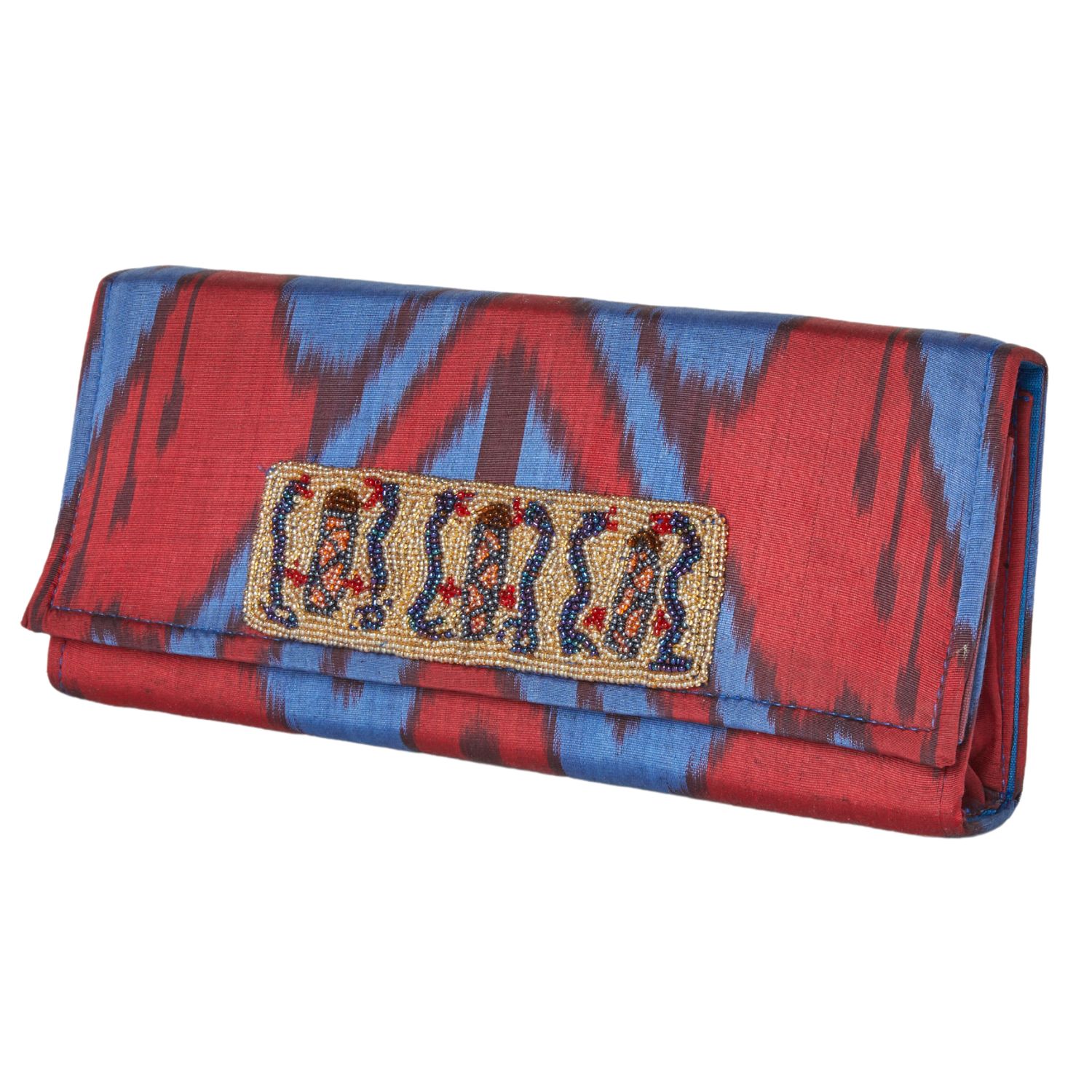 Larkin Lane Women's Blue / Red Du Monde Collection - Rowan Silk Ikat Clutch - Red, Blue In Metallic