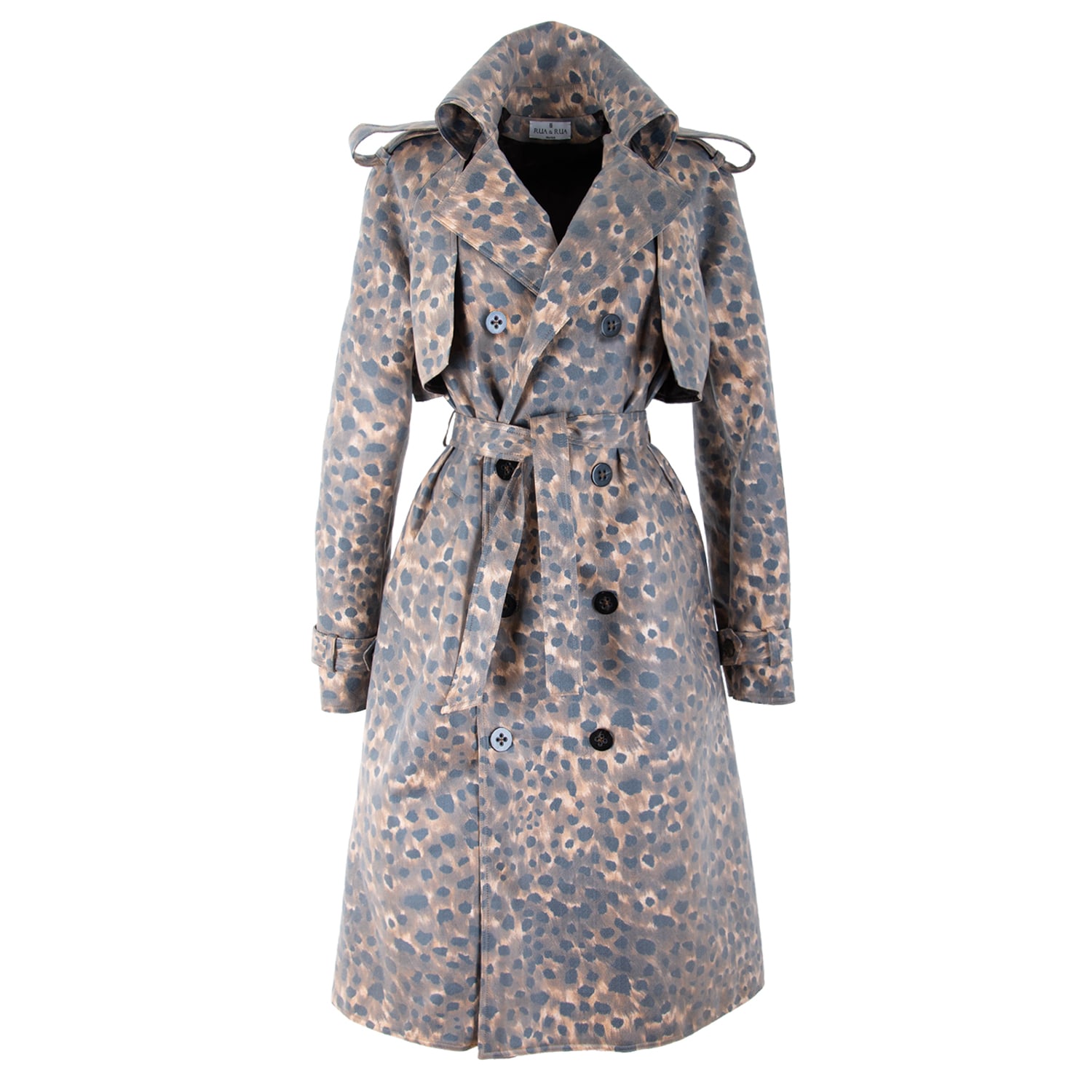 Rua & Rua Women's Black / Brown Coated Cotton Leo Print Double-breasted Trenchcoat In Brown In Black/brown