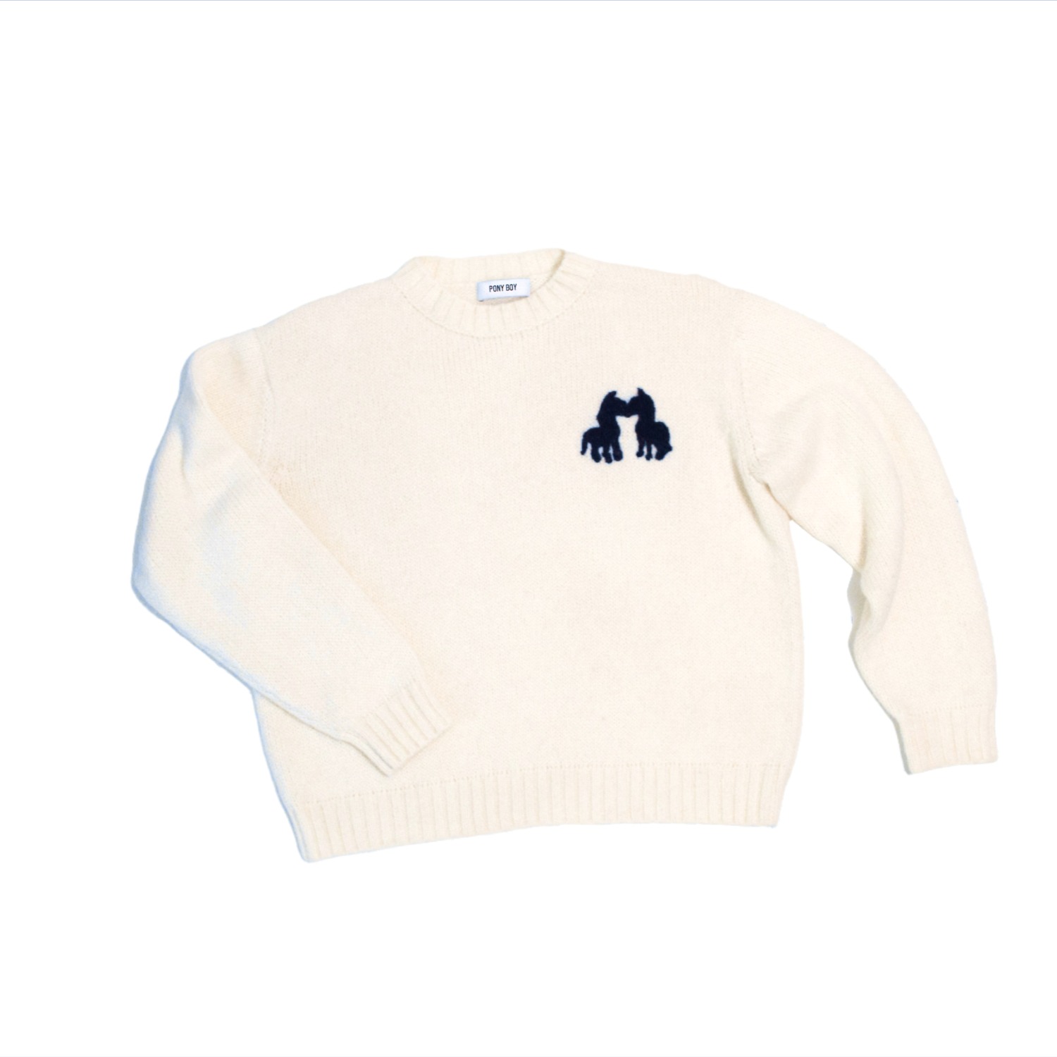 The Gilded Cottage Women's White Alpaca Hand Embroidered Crewneck Sweater