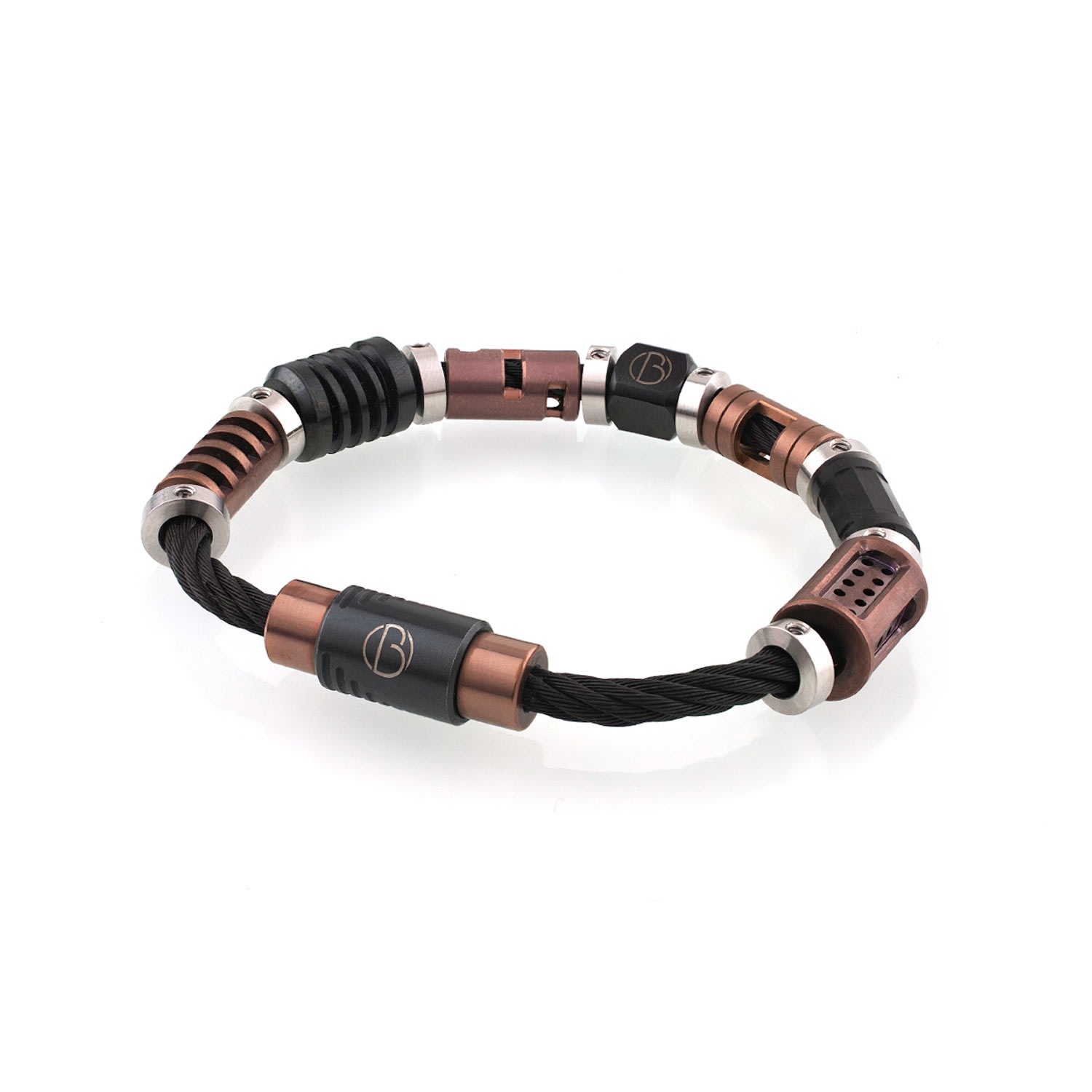 Men’s Rose Gold / Black Fully Loaded Ares Cable Stainless Steel Bracelet Bailey of Sheffield