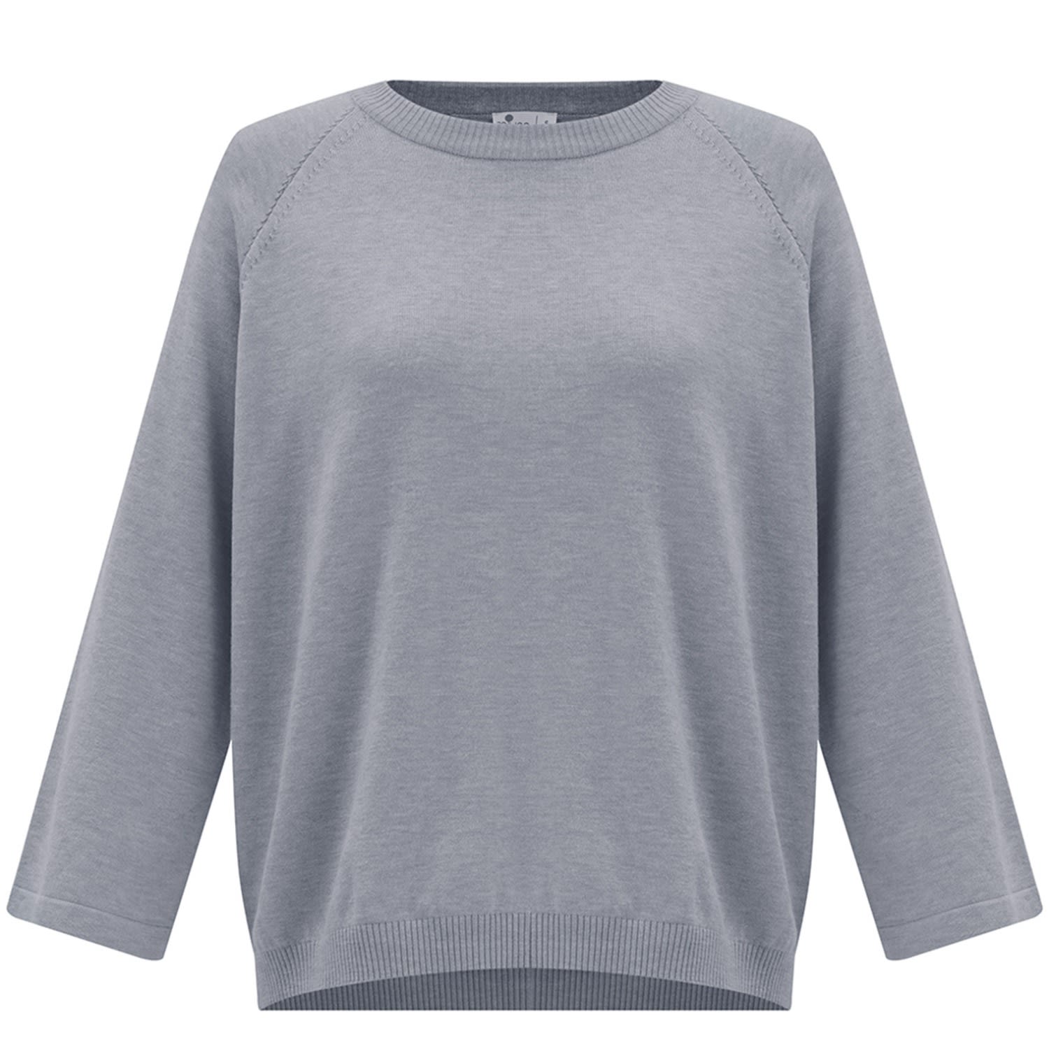 Women’s Nell O-Neck Pullover Slit Detailed Fine Knit Jumper - Grey Melange Extra Large Peraluna