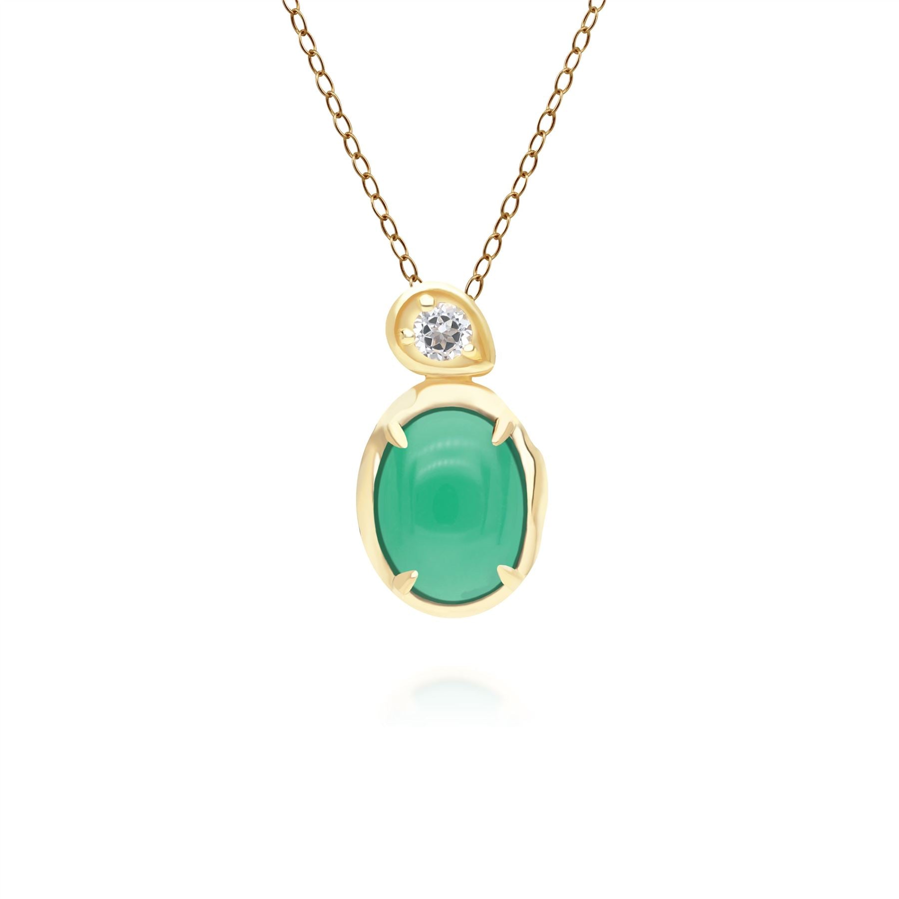 Women’s Gold / Green Oval Dyed Green Chalcedony & Topaz Pendant In Gold Plated Sterling Silver Gemondo