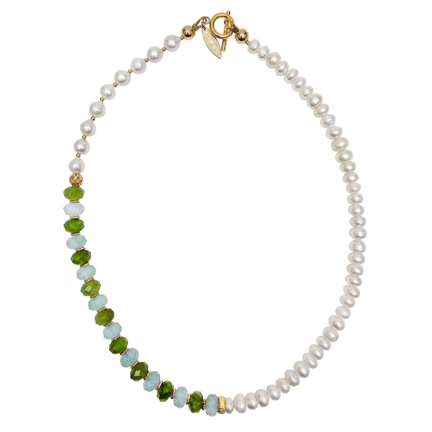 Farra Women's Freshwater Pearls With Green Jade And Opal Color Matching Necklace