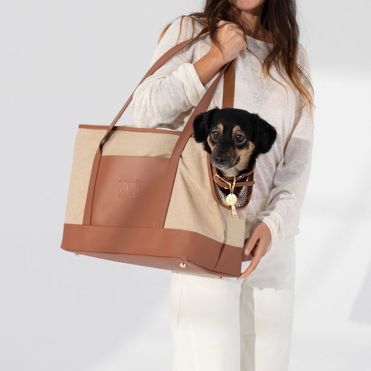 Leather & Canvas Light Weight Dog Carrier Brown | ZOË PET ATELIER