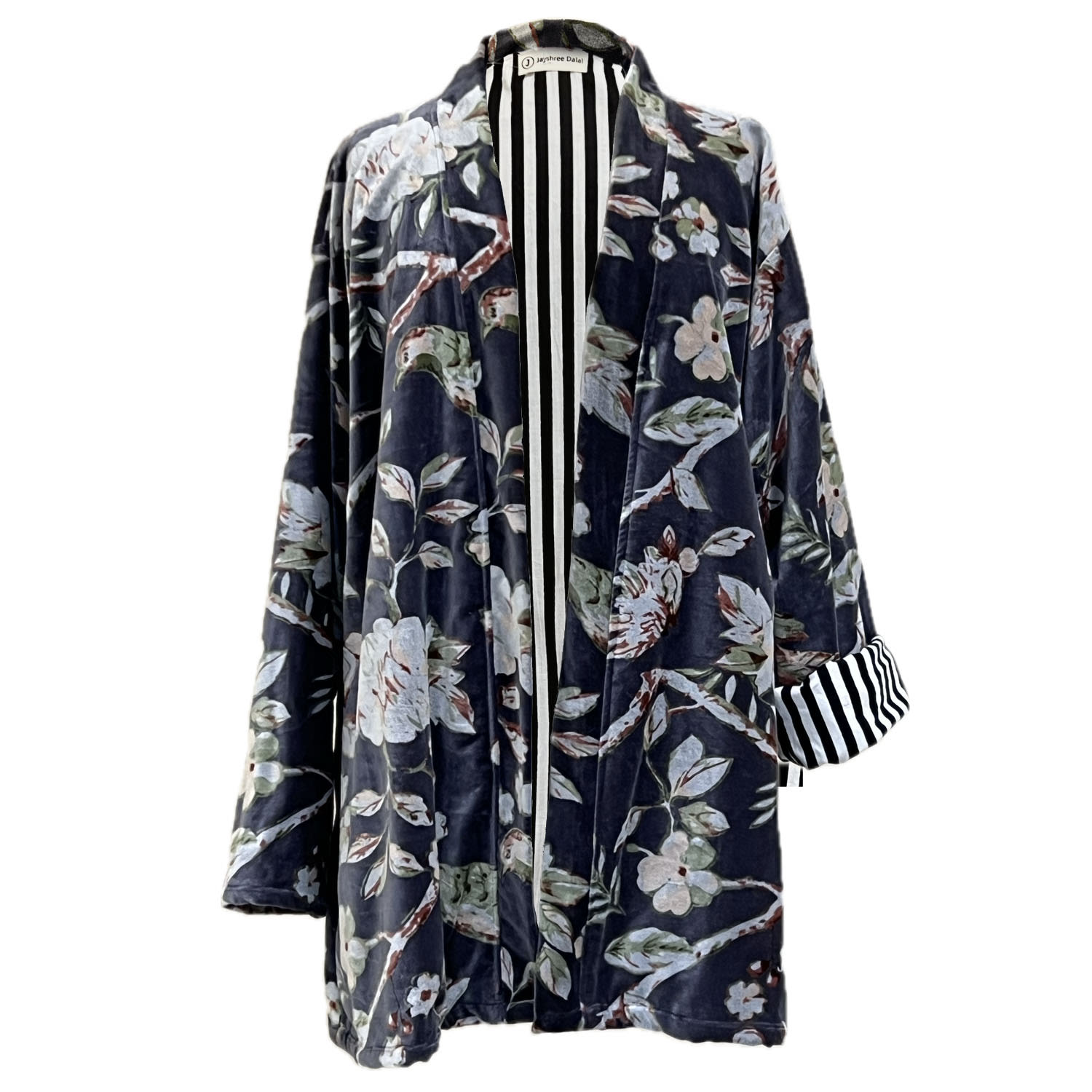 Jayshree Dalal Women's Grey / Neutrals Tropical Print Velvet Jacket Grey In Grey