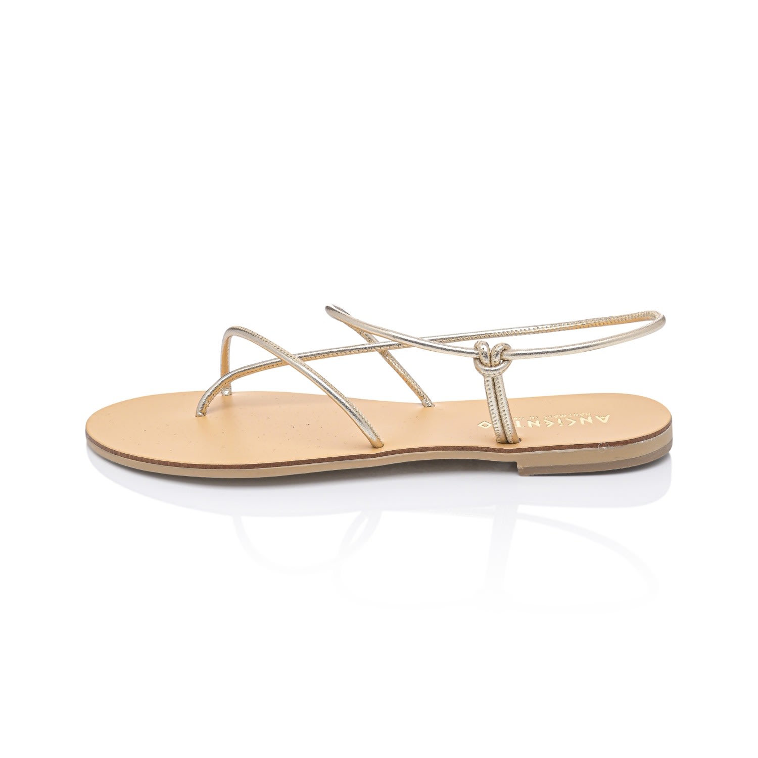 Ancientoo Iaso Cord Gold Handcrafted Women's Leather Sandals With A Lasso Style Strap