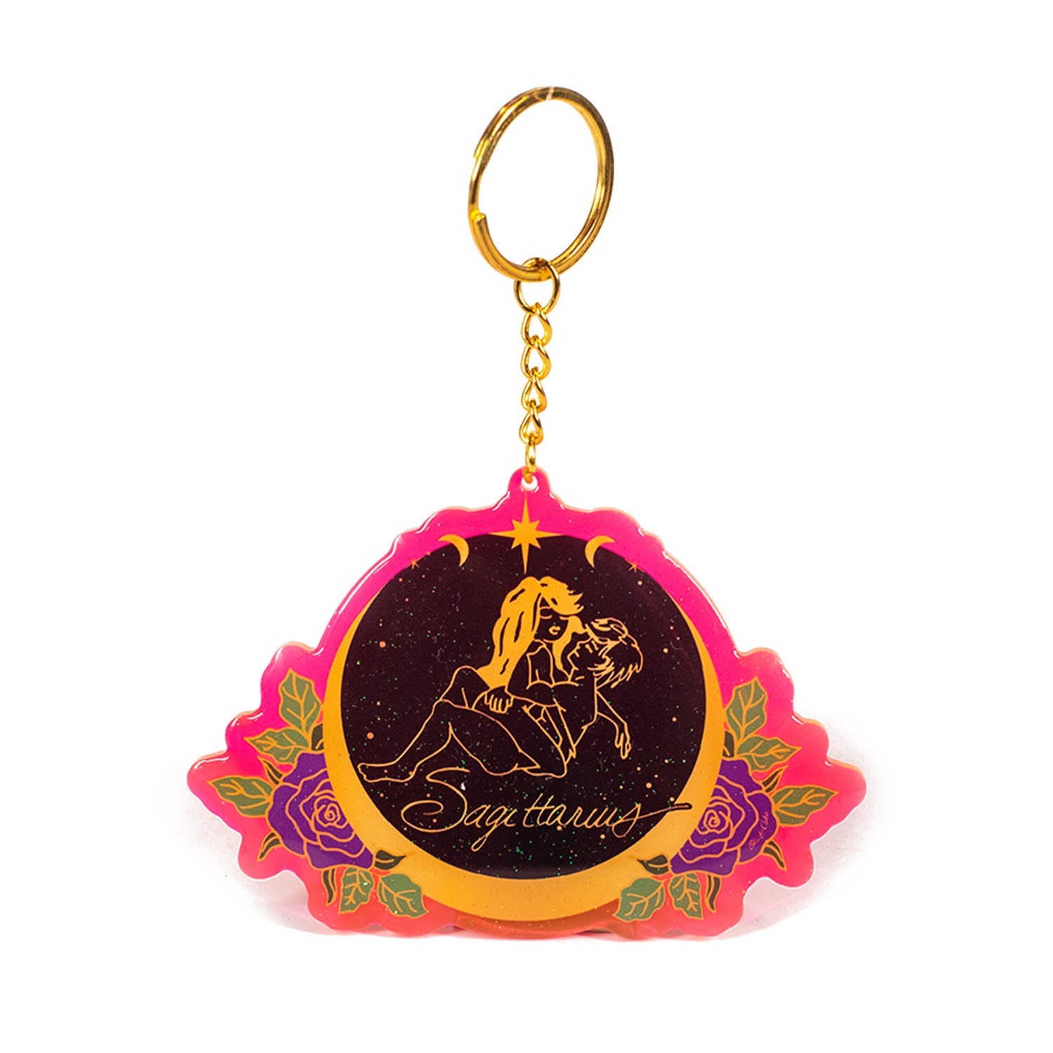 Black Cake Sagittarius Zodiac Sign Keychain In Black/yellow