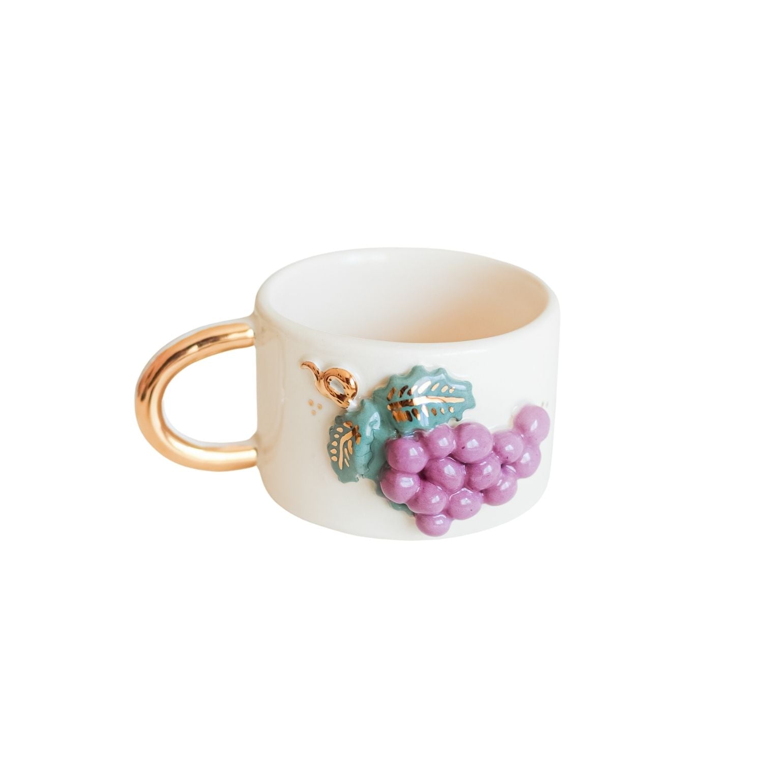 Anatoliacraft Pink / Purple Vineyard Charm Mug With Hand-painted Grapes & Gold Handle – Elegant Ceramic Mug With G