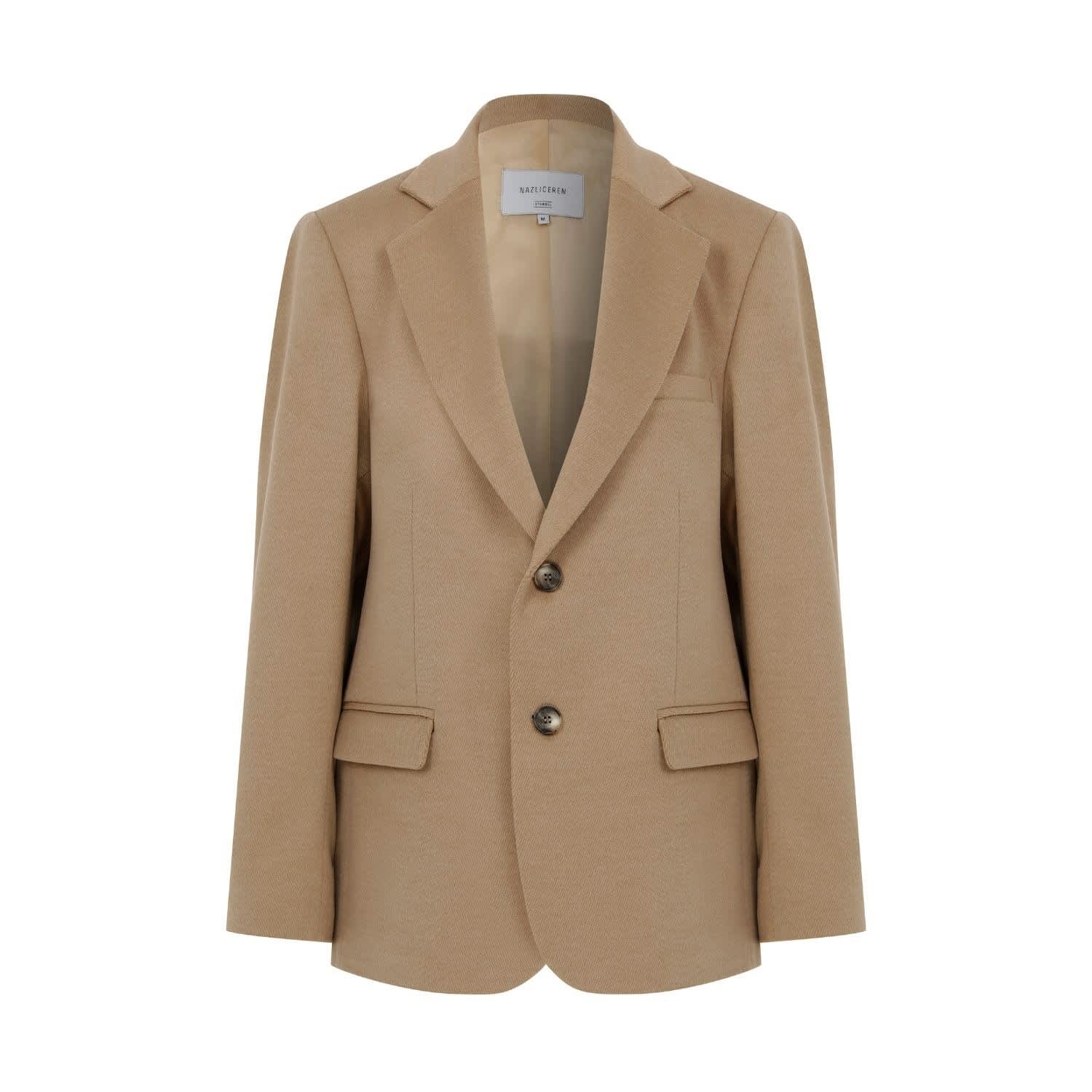 Camel double crepe blazer with one button