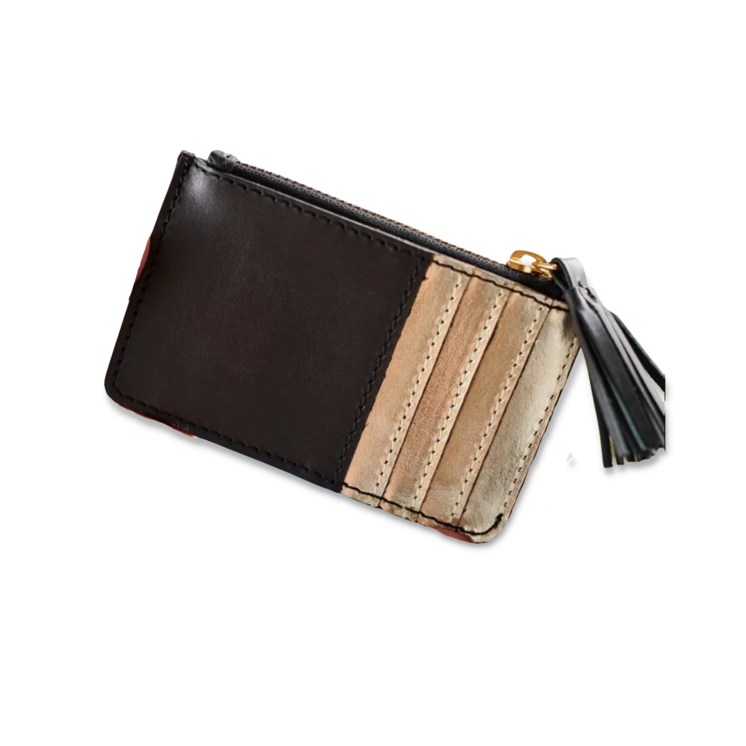 Women's Black / Gold Leather Coin Purse with Card Slots - Black & Gold | Vida Vida