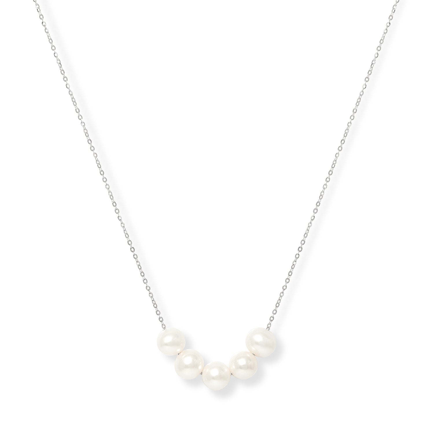 Pearls Of The Orient Online Women's White / Silver Gratia Sterling Silver Chain With White Cultured Freshwater Pearls In Multi