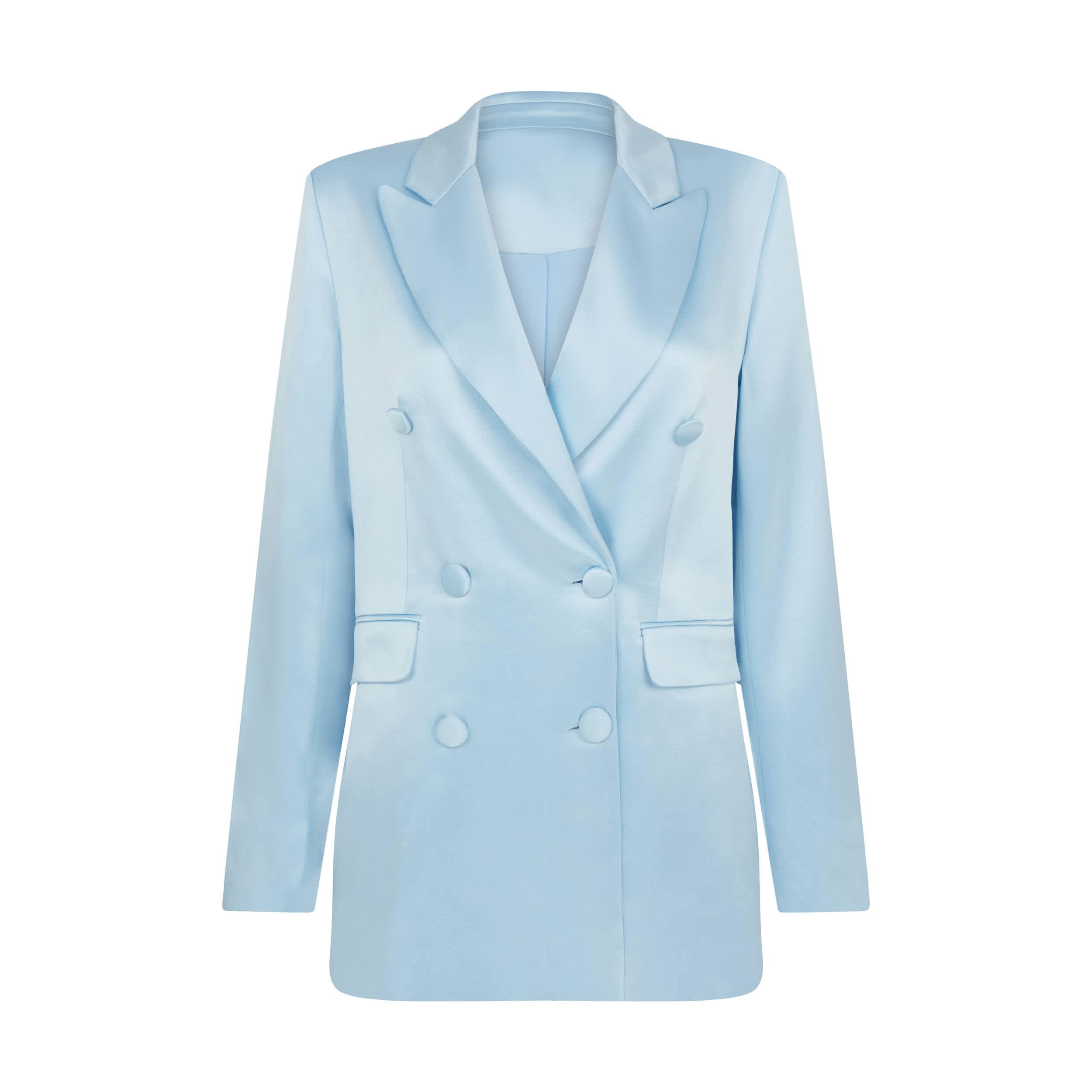 Satin Double-Breasted Blazer Jacket In Baby Blue | SOUR FIGS