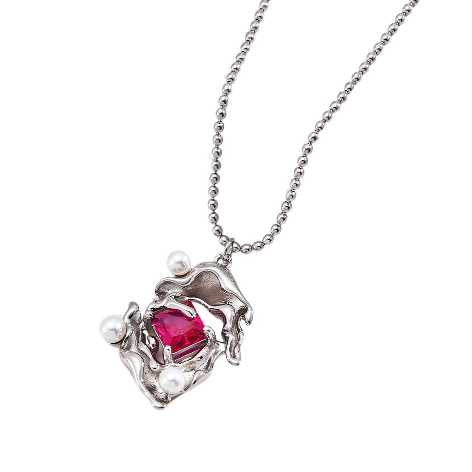 Ms. Donna Women's Silver Gothic Style Flowing With Pink Zircon Pendant Necklace