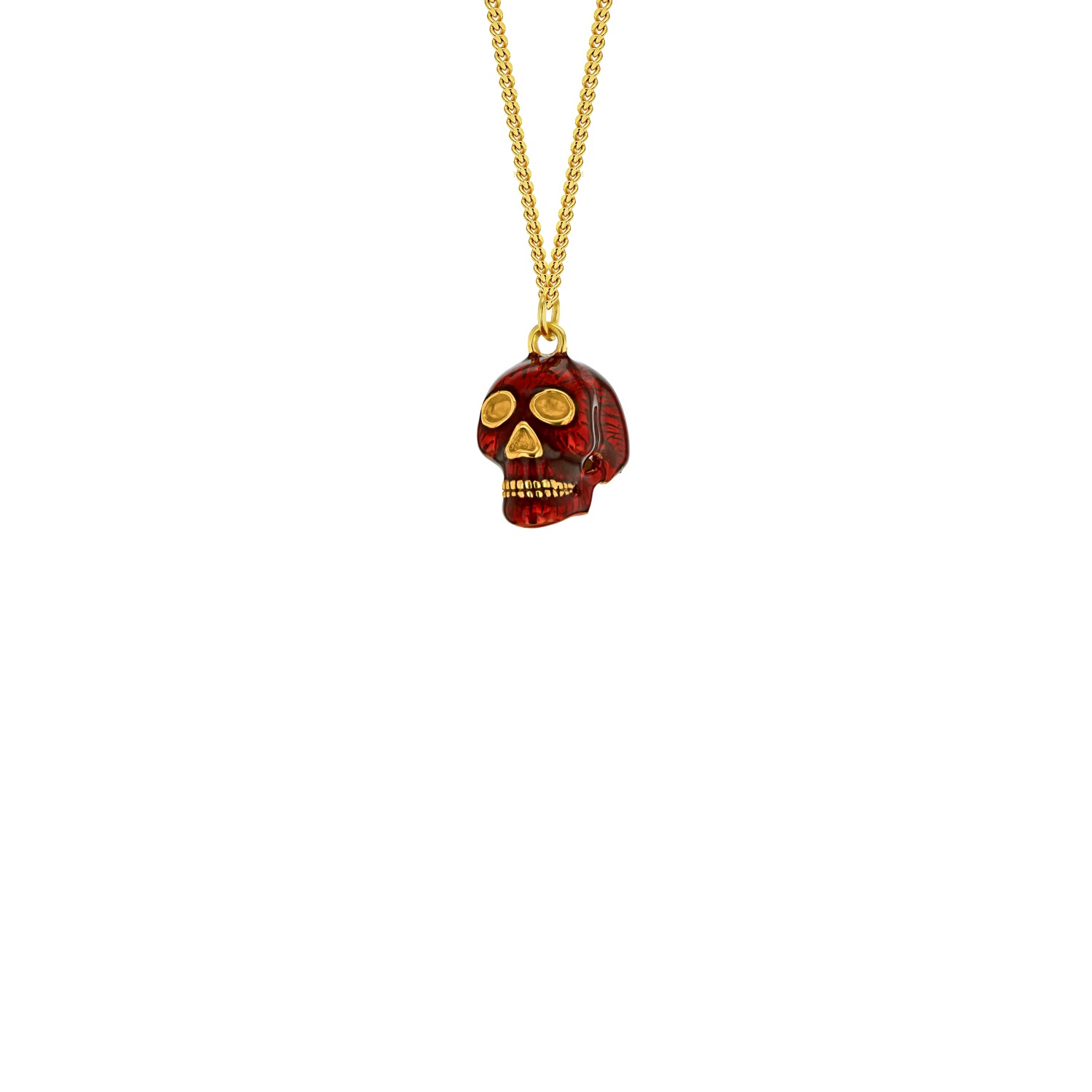 True Rocks Men's Red / Gold Mini Skull Pendant Red Enamel & 18kt Gold-plated In Multi