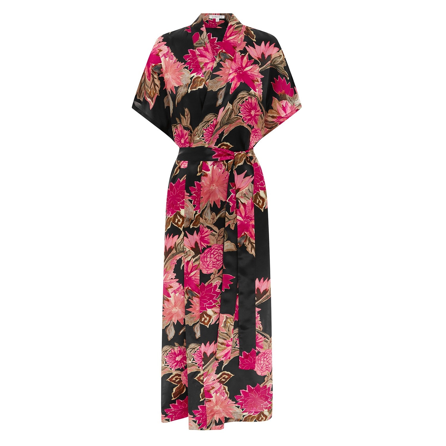 Genevie Women's Black / Pink / Purple Coralina Silk Kimono Robe