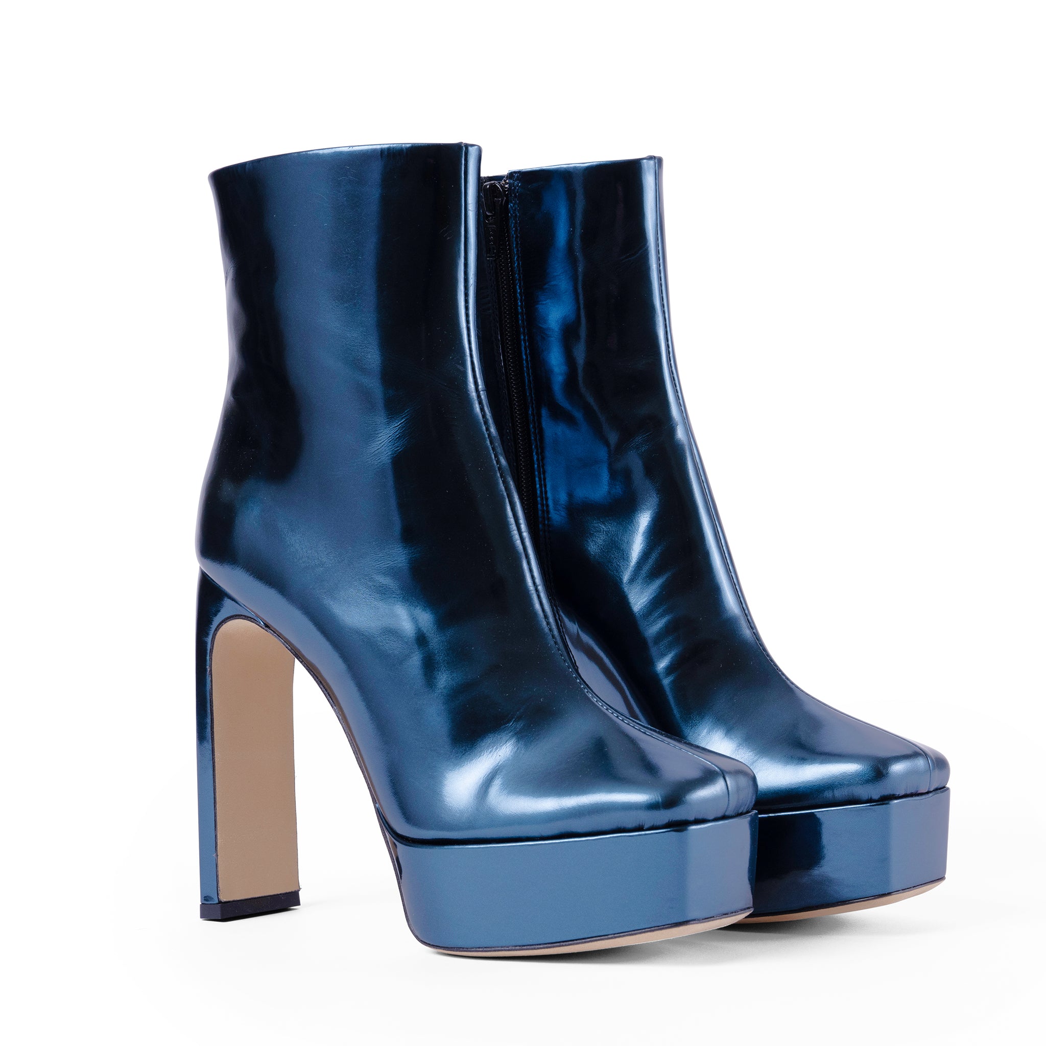 Il Fratellino Women's Rising Star Mirrored Leather Platform Ankle Boot In Blue In Blue