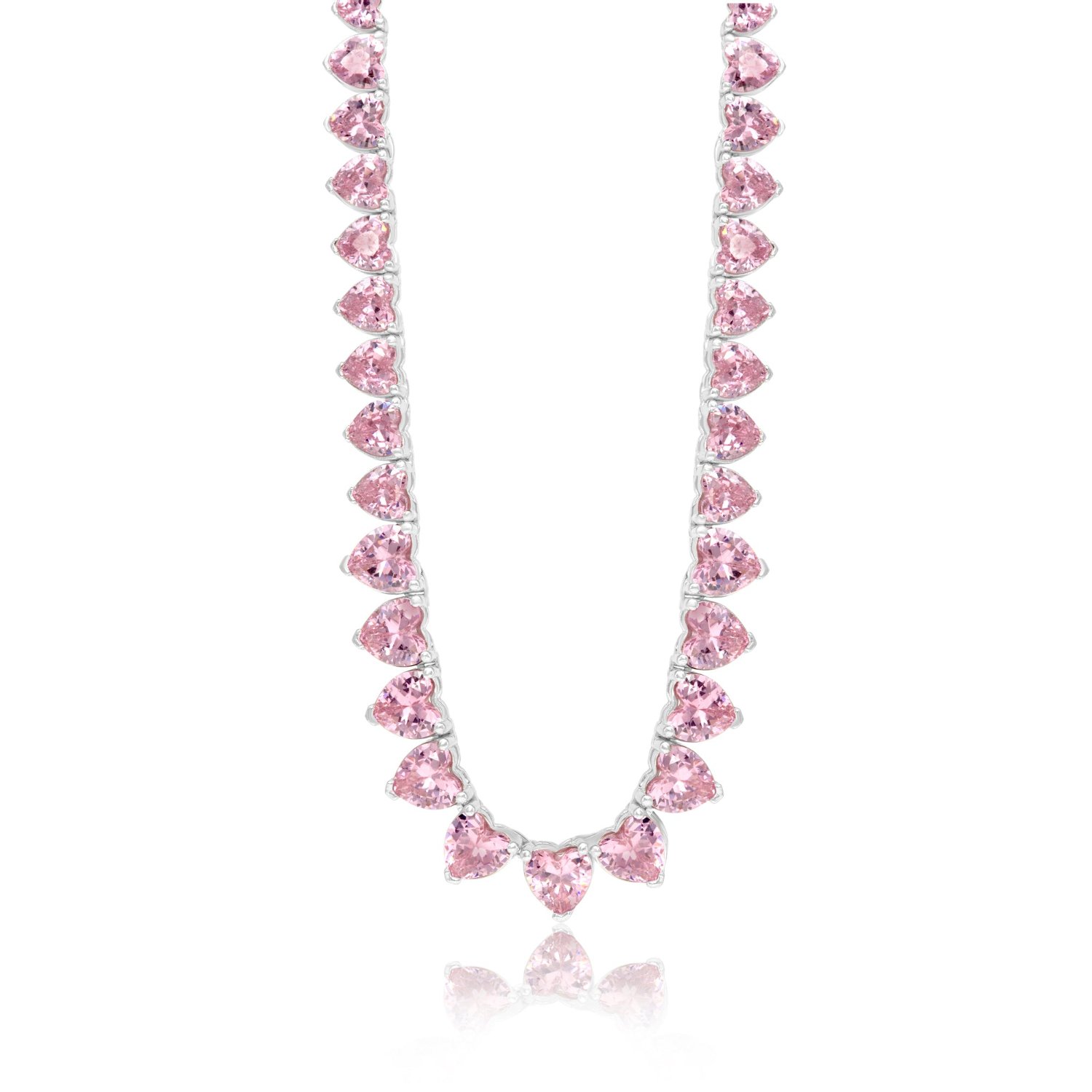 Shymi Women's Silver / Pink Graduated Heart Tennis Necklace - Pink In Multi