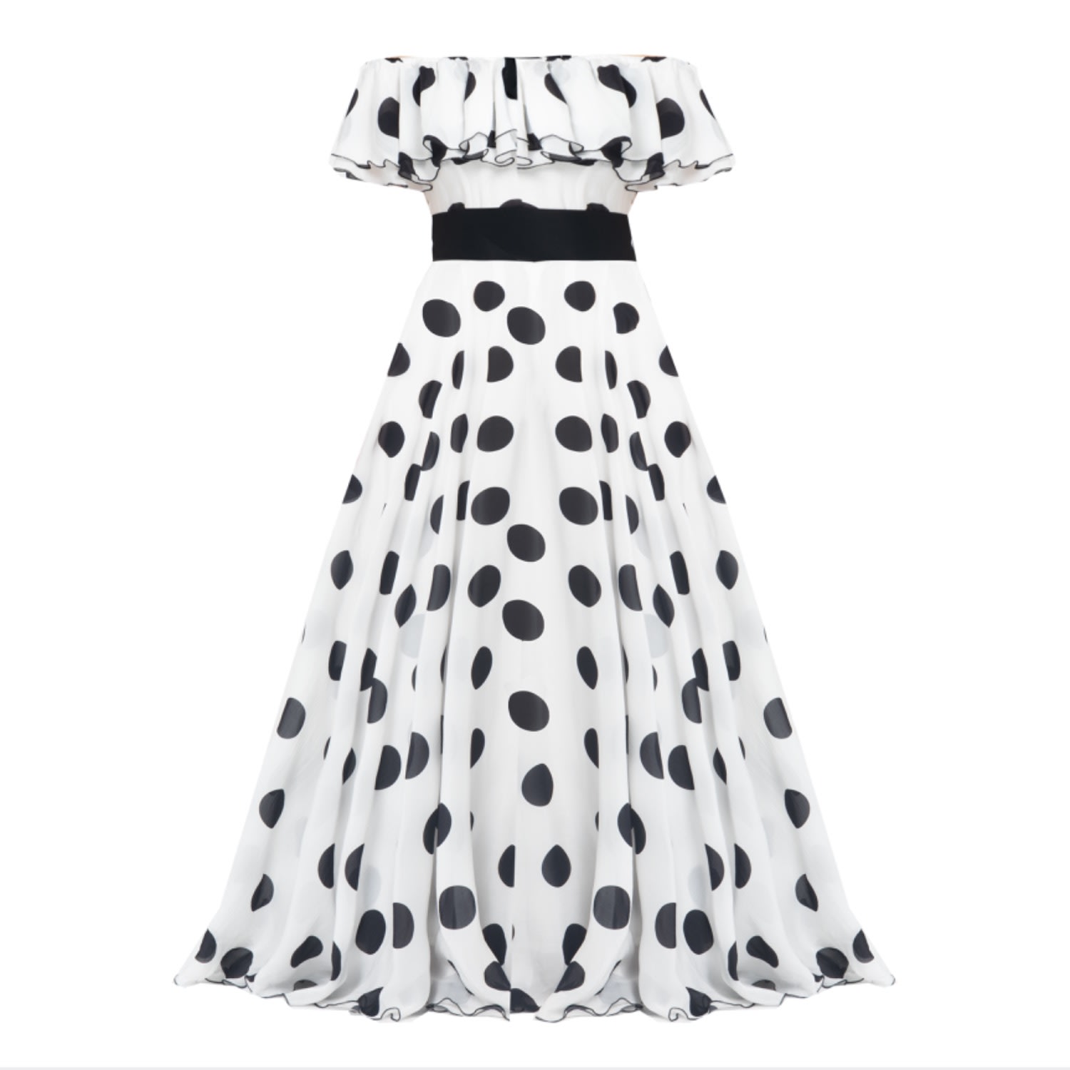 Women's White 100% Silk Dress Scarlett Polka-Dots Midi | Small | Matsour'i