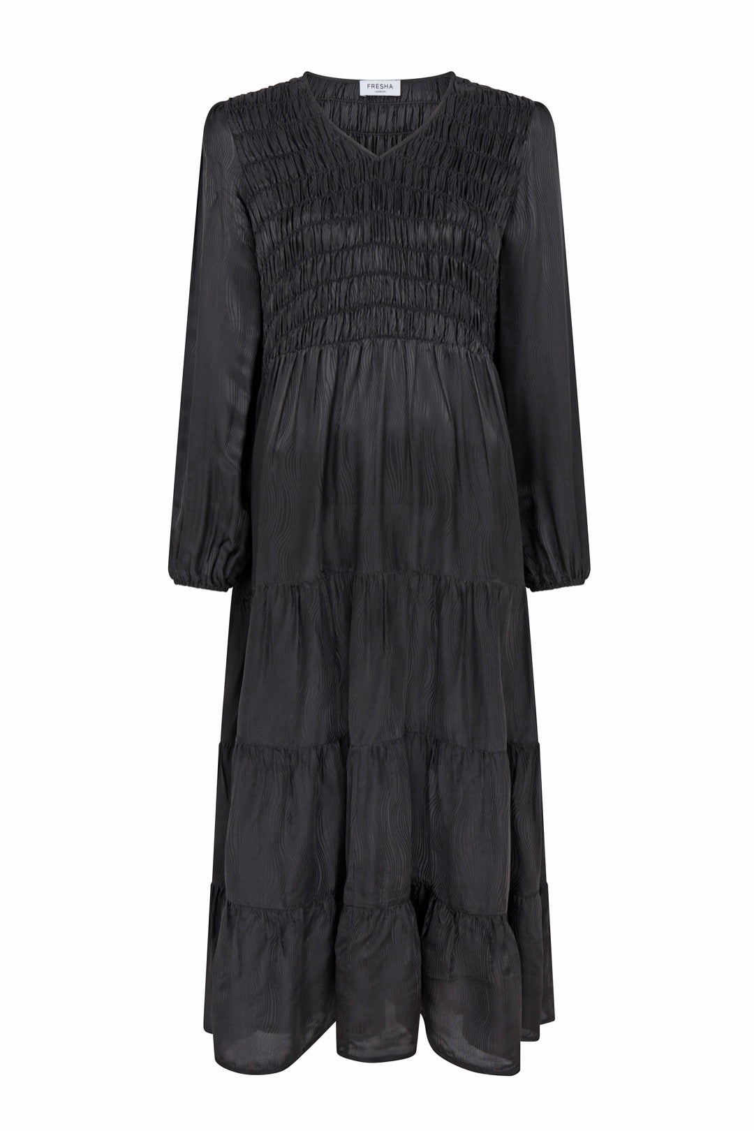 Fresha London Women's Shirred Tiered Dress Black Zebra
