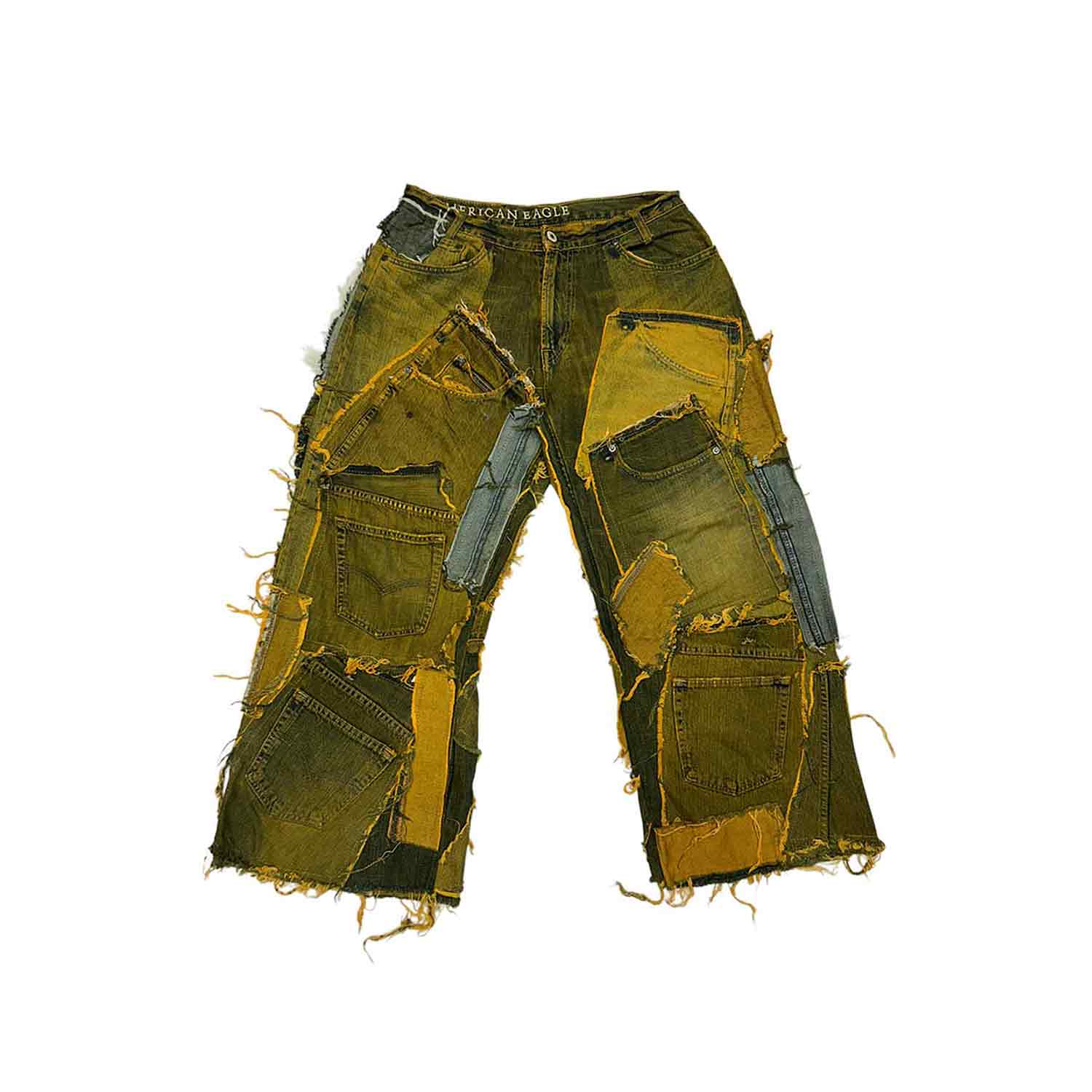 Zasta Studio Shred Couture Denim Jeans E New In Black/yellow