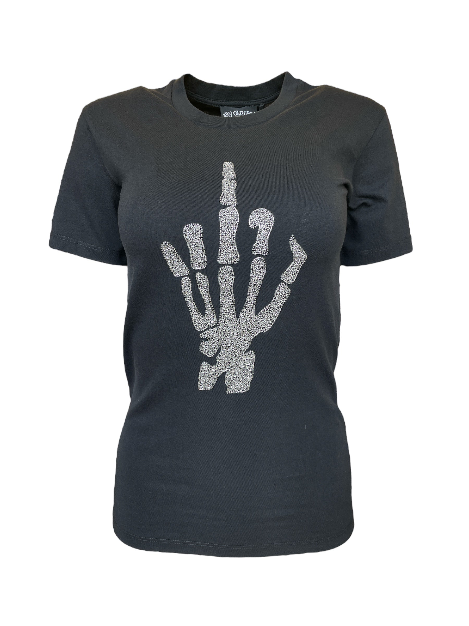 Any Old Iron Black / Silver Men's Silver Skull Beaded Finger Black T-shirts In Black/silver