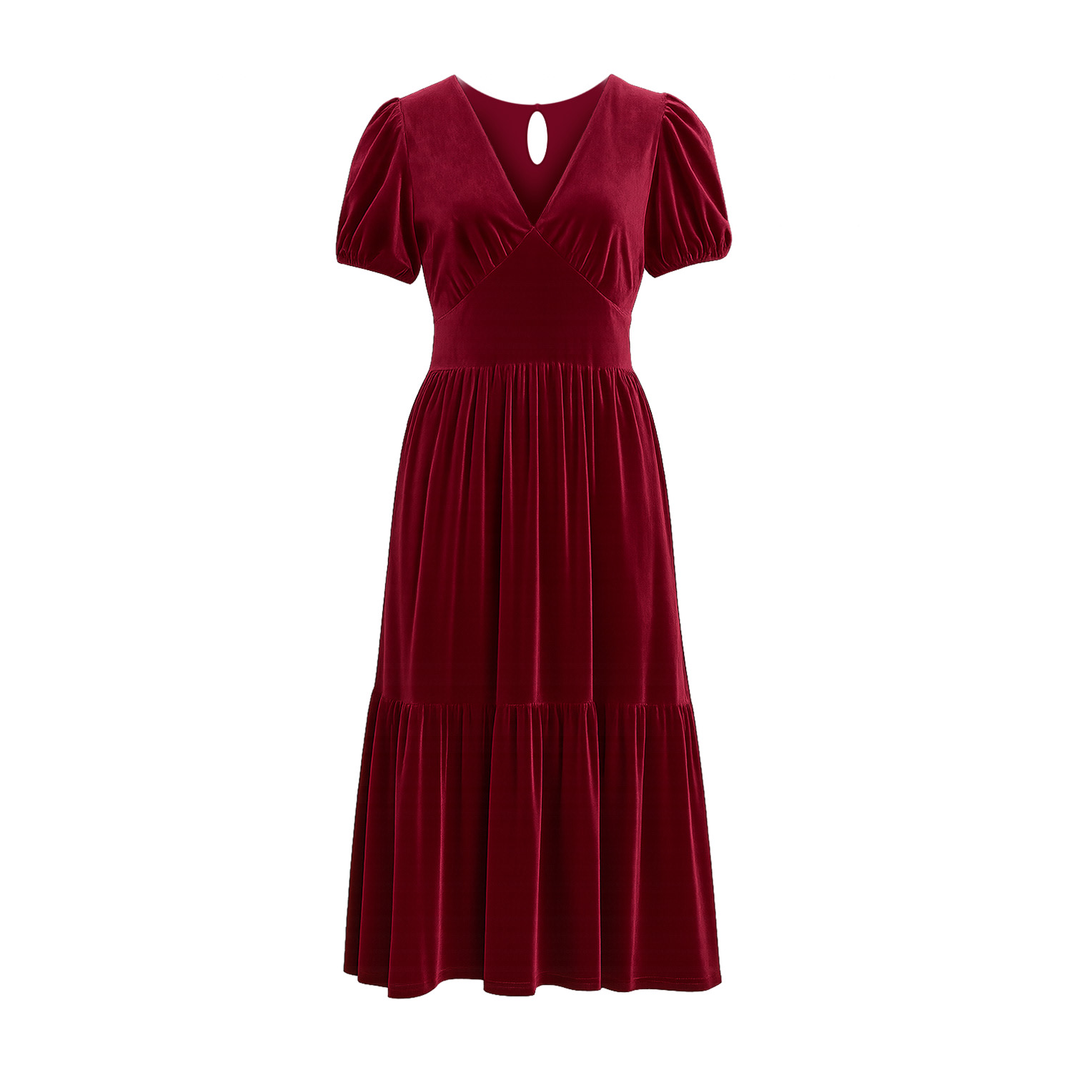 Yumi Women's Red  Burgundy Velvet Midi Dress In Red