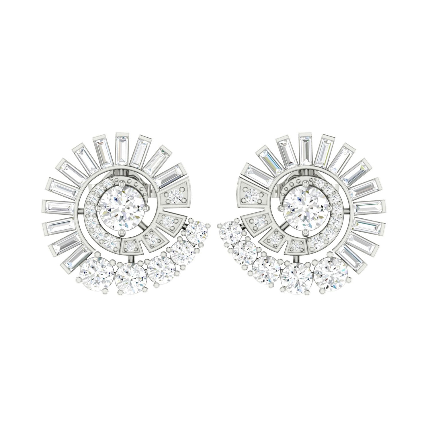 Artisan Women's White / Gold Designer Baguette Diamond Stud Earrings In White Gold In White