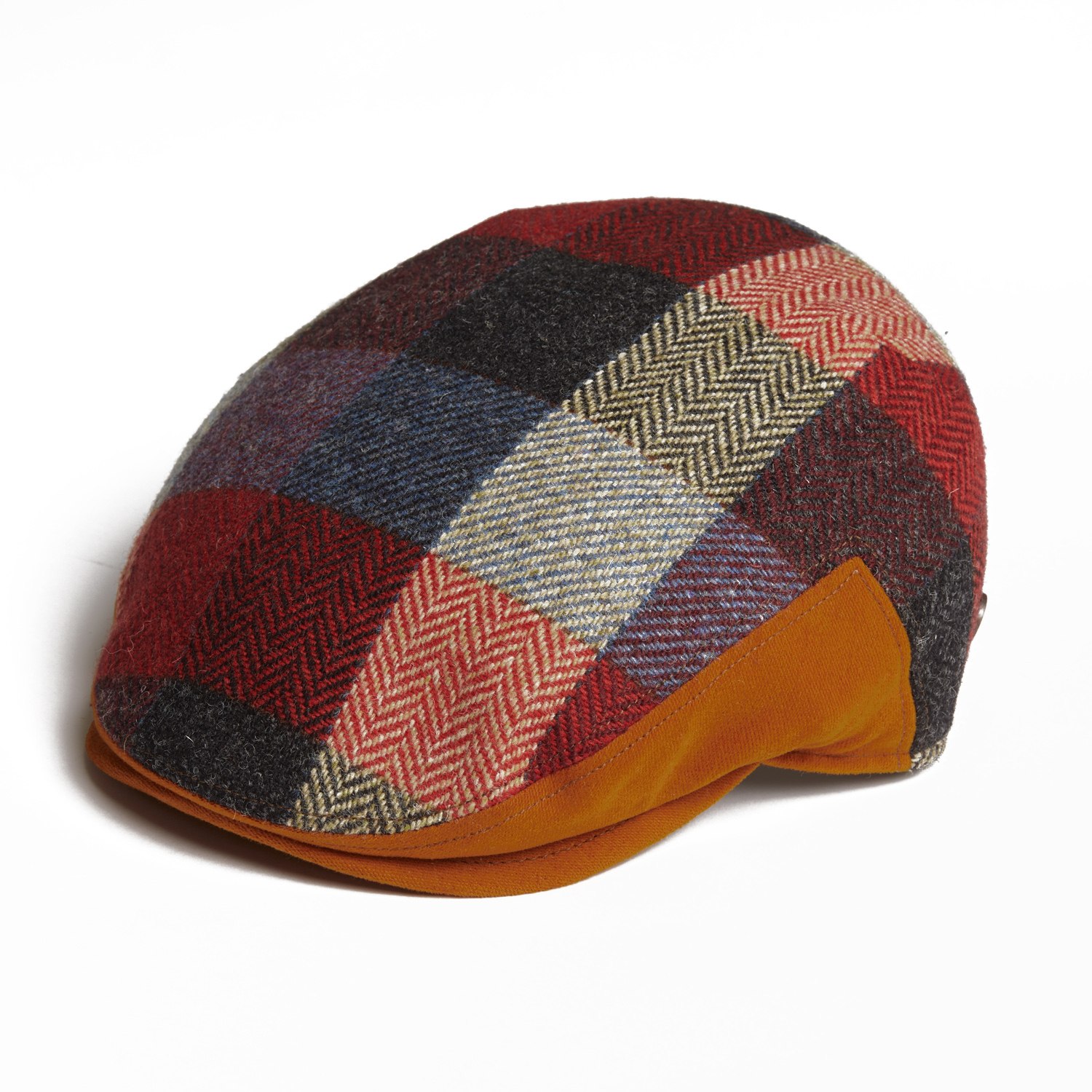 Dasmarca Hats Men's Red Luis Sunrise Brown Tweed Checks Italian Flat Cap In Red