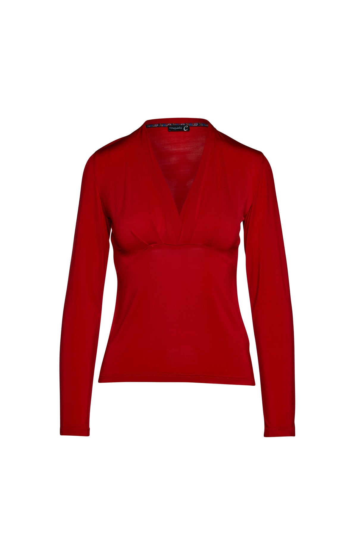 Conquista Women's Red Long Sleeve Faux Wrap Top In Red