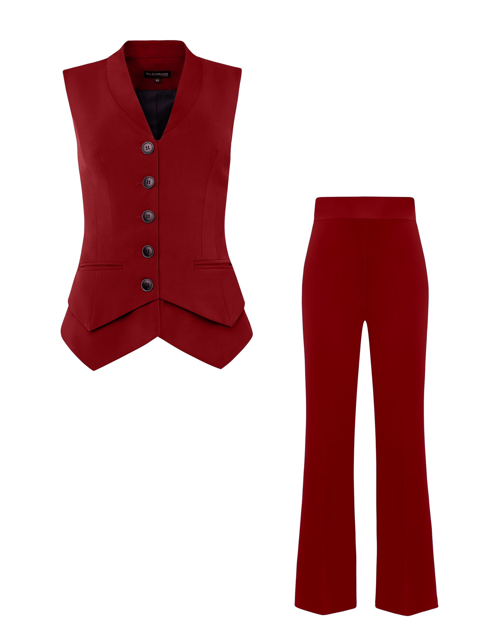 Tia Dorraine Red Fitted Waistcoat & Trousers Set - Burgundy In Red