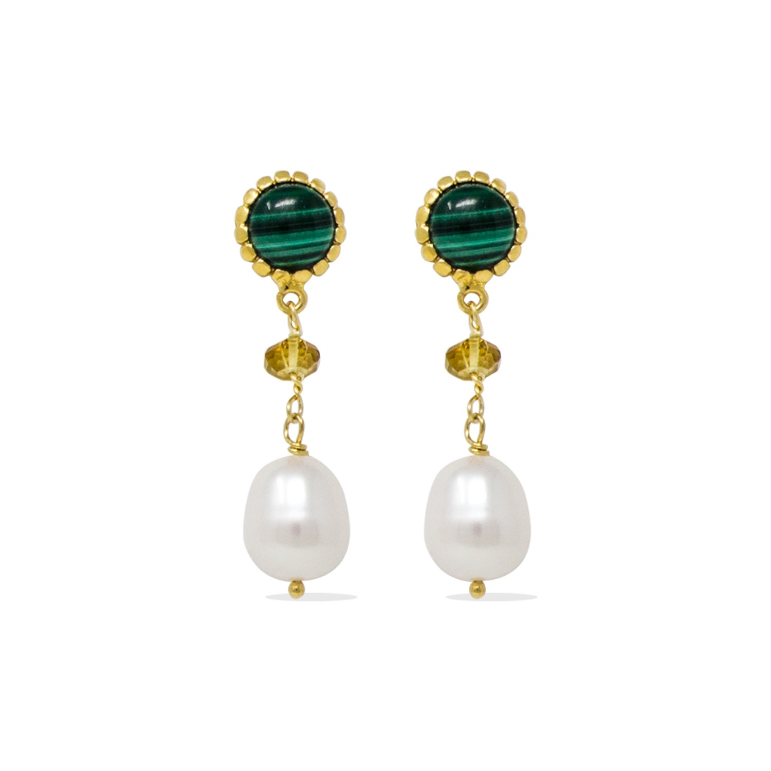 Women’s Green / Gold Malachite, Citrine & Pearl Drop Earrings Vintouch Italy