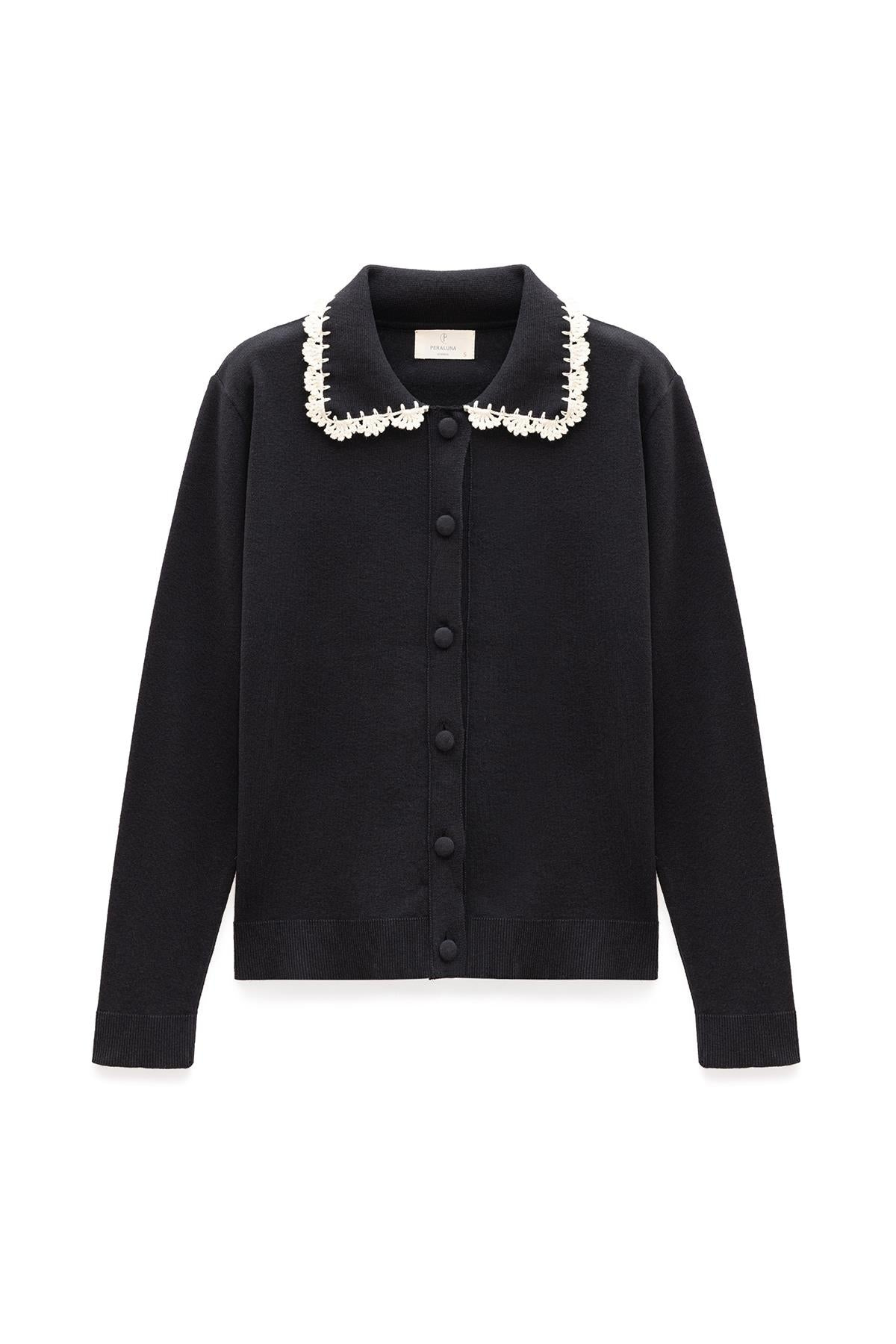 Peraluna Women's Black / White Laila Flat Knit Polo-neck Cardigan In Black In Multi