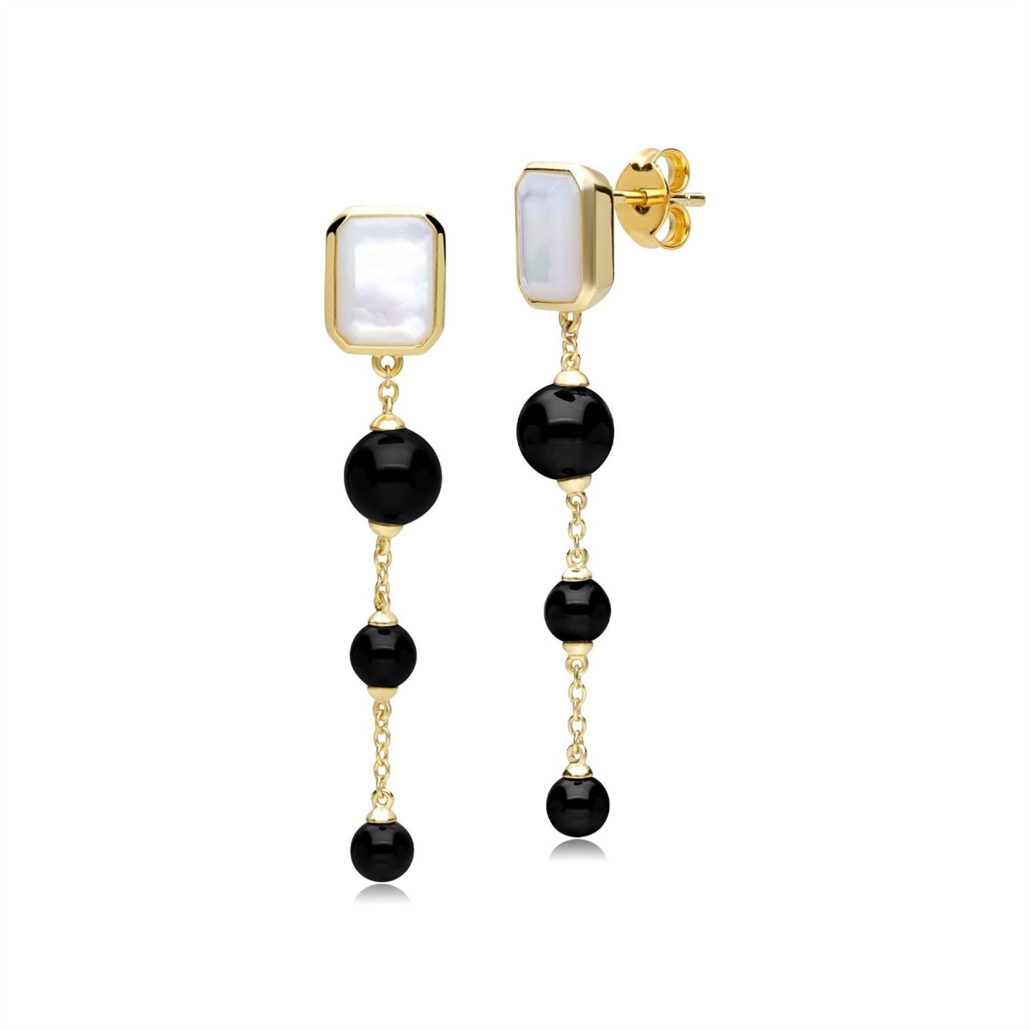 Women’s Black Ecfew Gold Plated Silver Mother Of Pearl & Onyx Dangle Earrings Gemondo