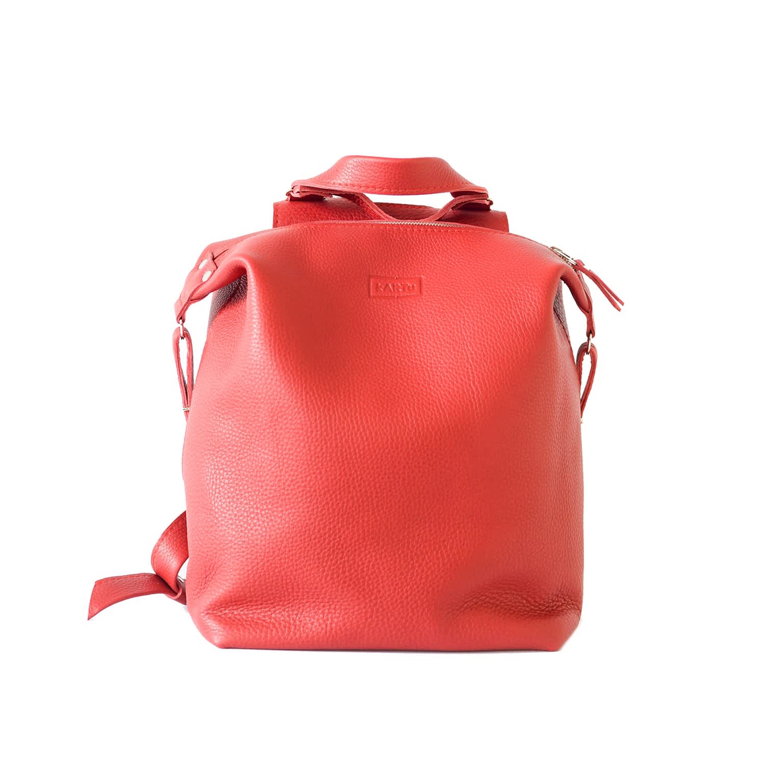 red leather back pack