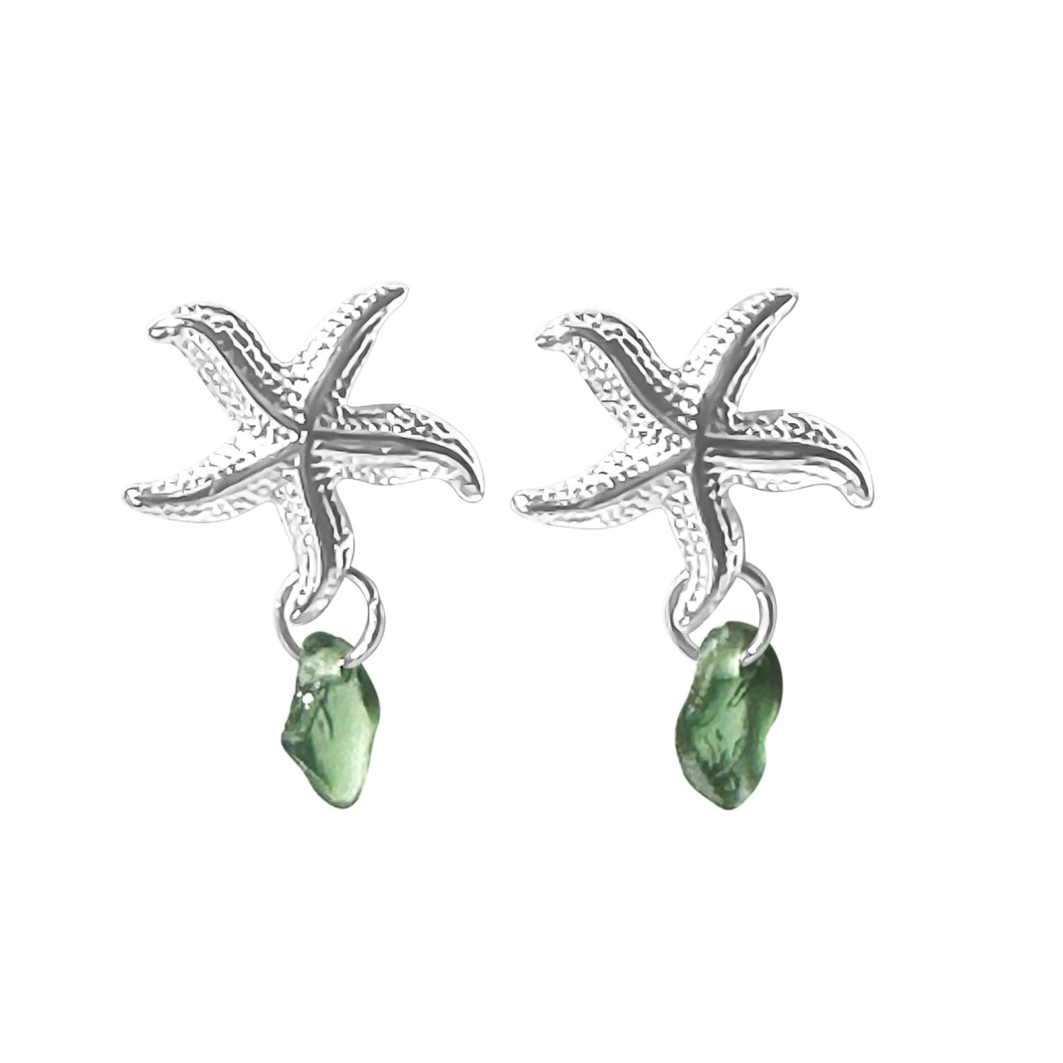 Glasstyk I/s Women's Starfish Earrings Green Sea Glass Steel