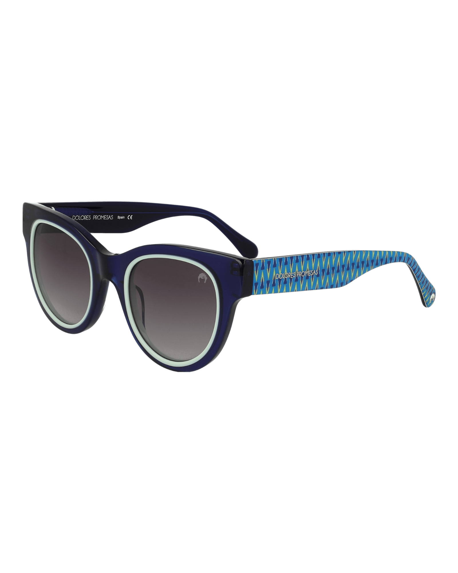 Women’s Oval Navy Blue Glasses With Aqua Green Rim And Pyramid Print One Size Dolores Promesas