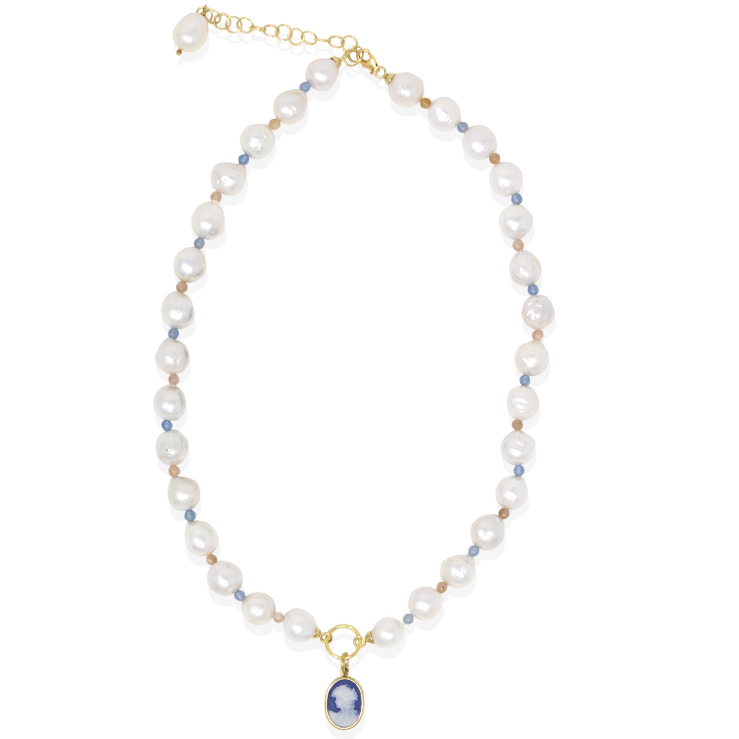 Women’s Little Lovelies Gold-Plated Pearl & Bead Blue Cameo Necklace Vintouch Italy