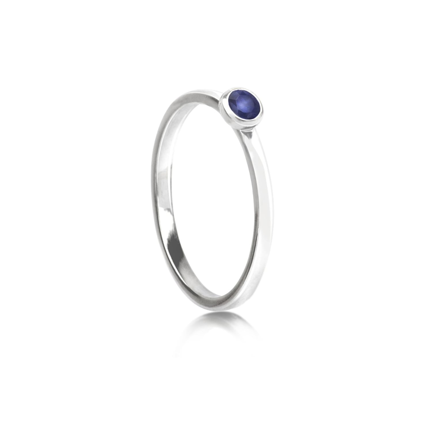 The Jewellery Store London Women's Silver / Blue September Birthstone Stackable Ring With Blue Sapphire In Sterling Silver