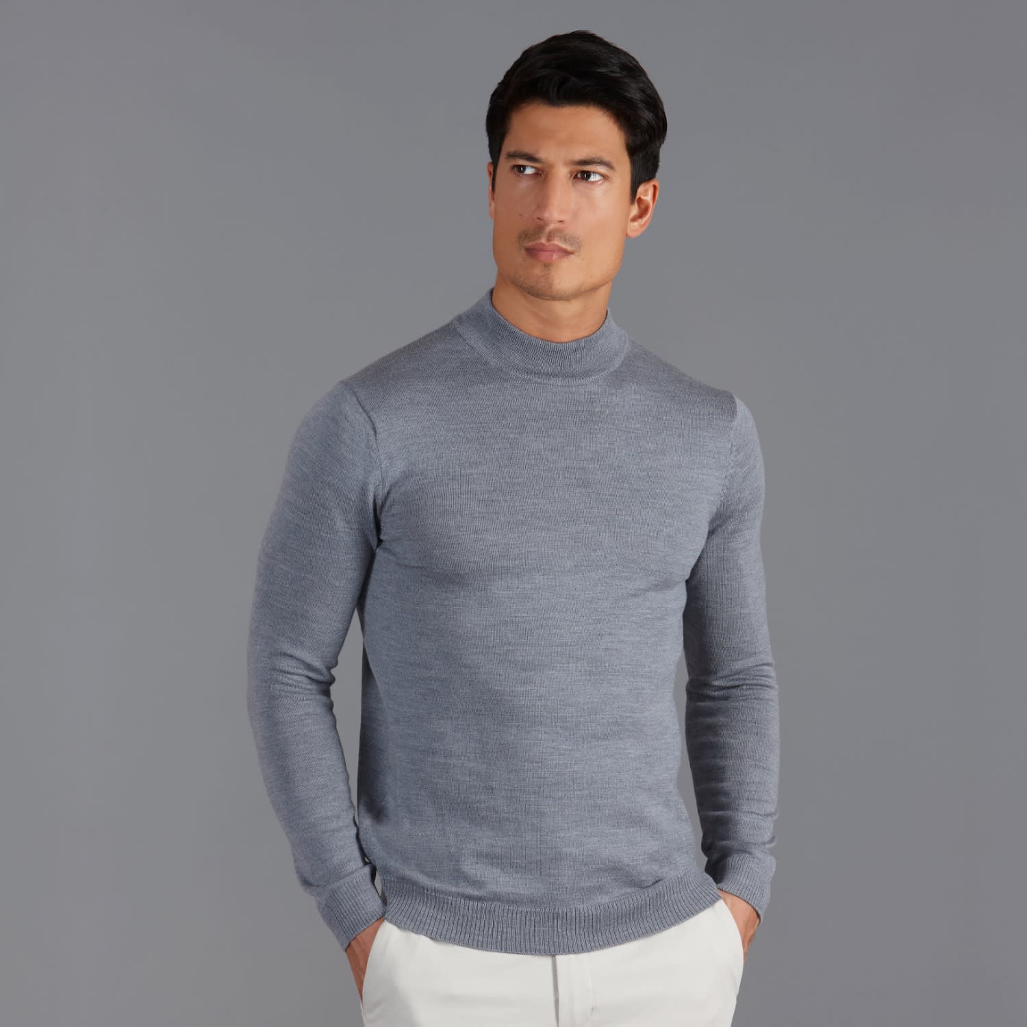 Grey Marl, Mens Lambswool Turtle Neck Sweater