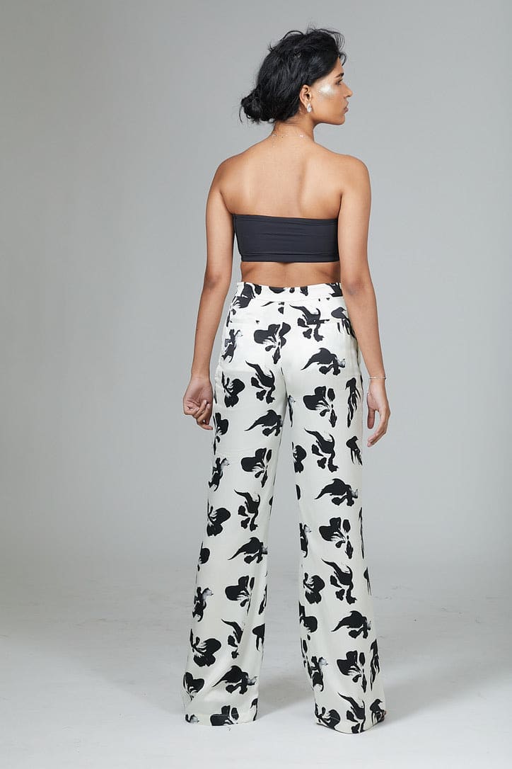 High-Waist Drape Silk Pant - Koi Ink Print, Anaphe