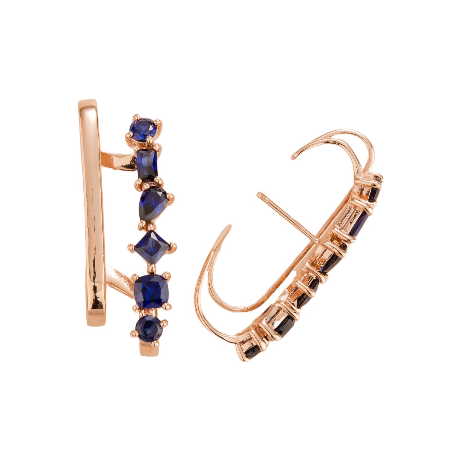 Women’s Blue / Rose Gold Serene Earrings With Blue Sapphire Set In Pink Gold Juvetti