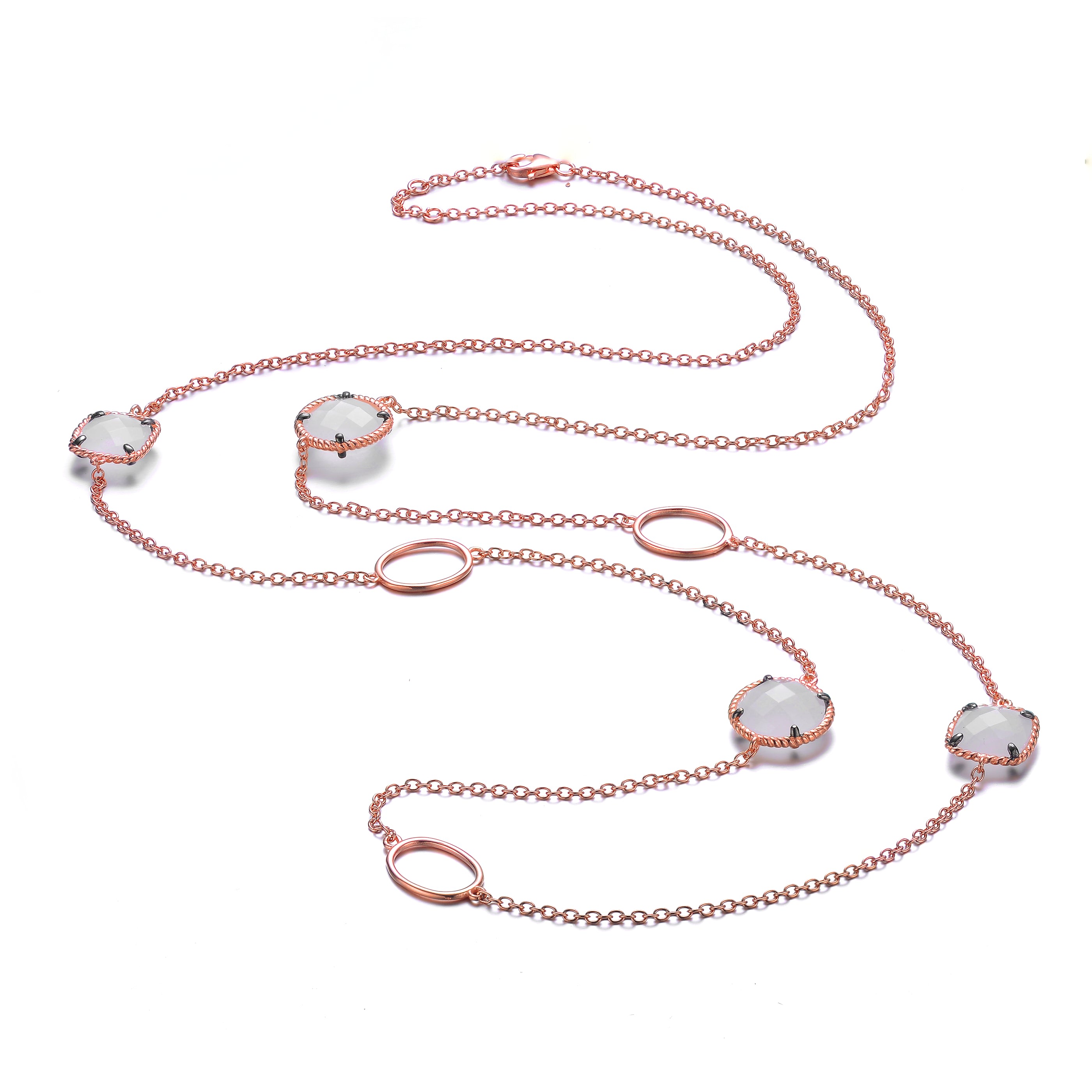 Genevive Jewelry Women's White / Rose Gold Sterling Silver White Cubic Zirconias Necklace In Multi