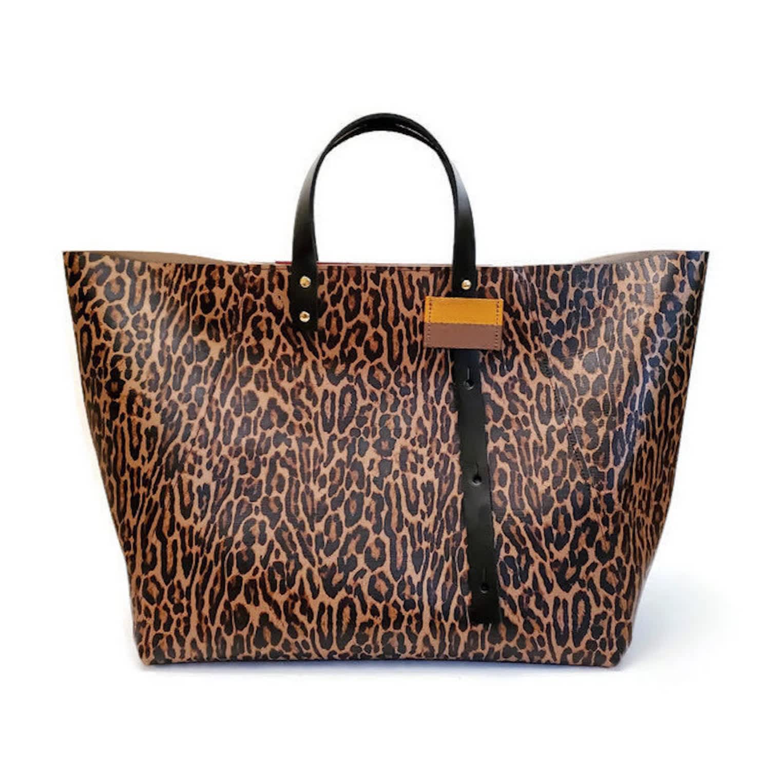 leopard print leather handbag