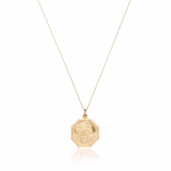Lily & Roo Solid Gold St Christopher Octagonal Medallion Pendant Necklace In Pendant