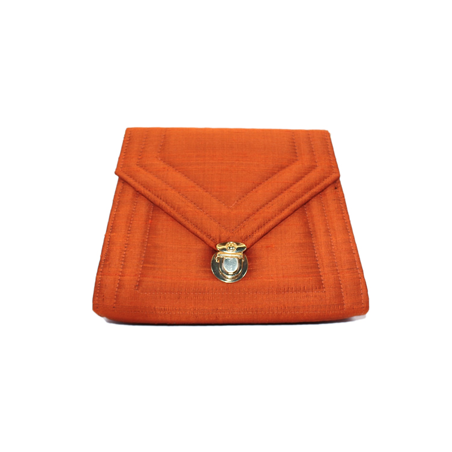 Richa Sharma Women's Brown / Orange Handcrafted Silk Clutch Bag