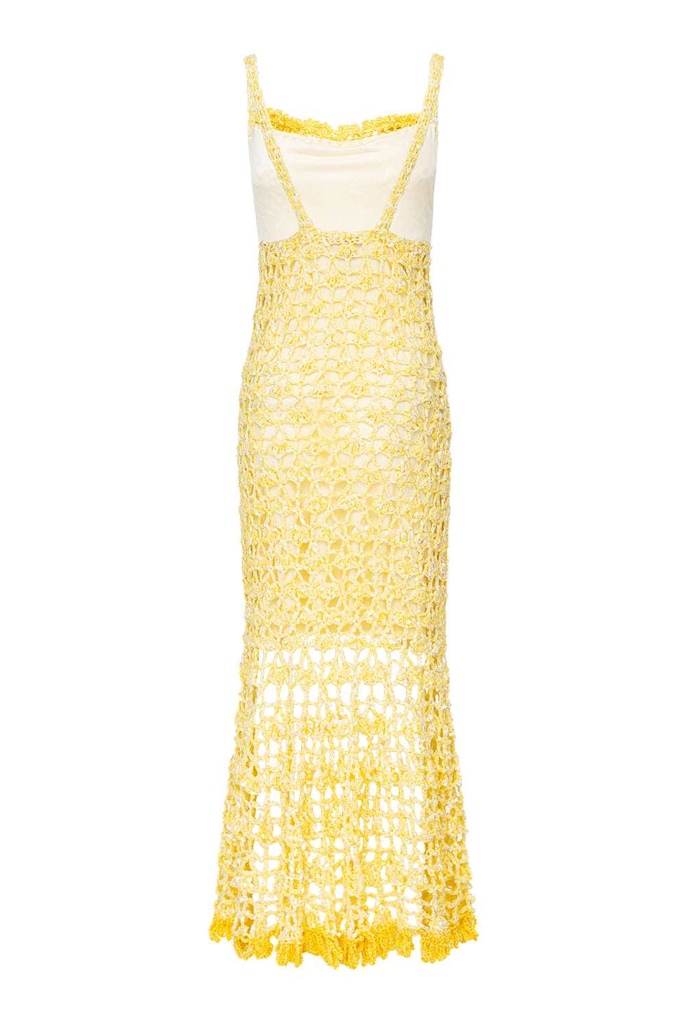 ANDREEVA | Butter Yellow Chrysanthemum Midi Handmade Crochet Dress S / Yellow